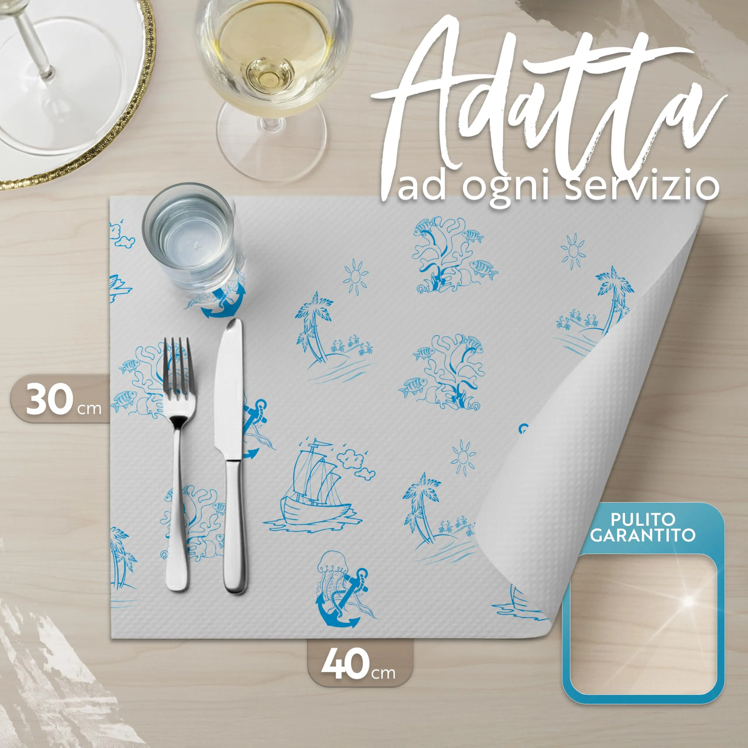 GIORDANO Cart Tovagliette in Carta Kraft Bianca Goffrata Stile Oasi Marina, 500 pezzi - immagine 6