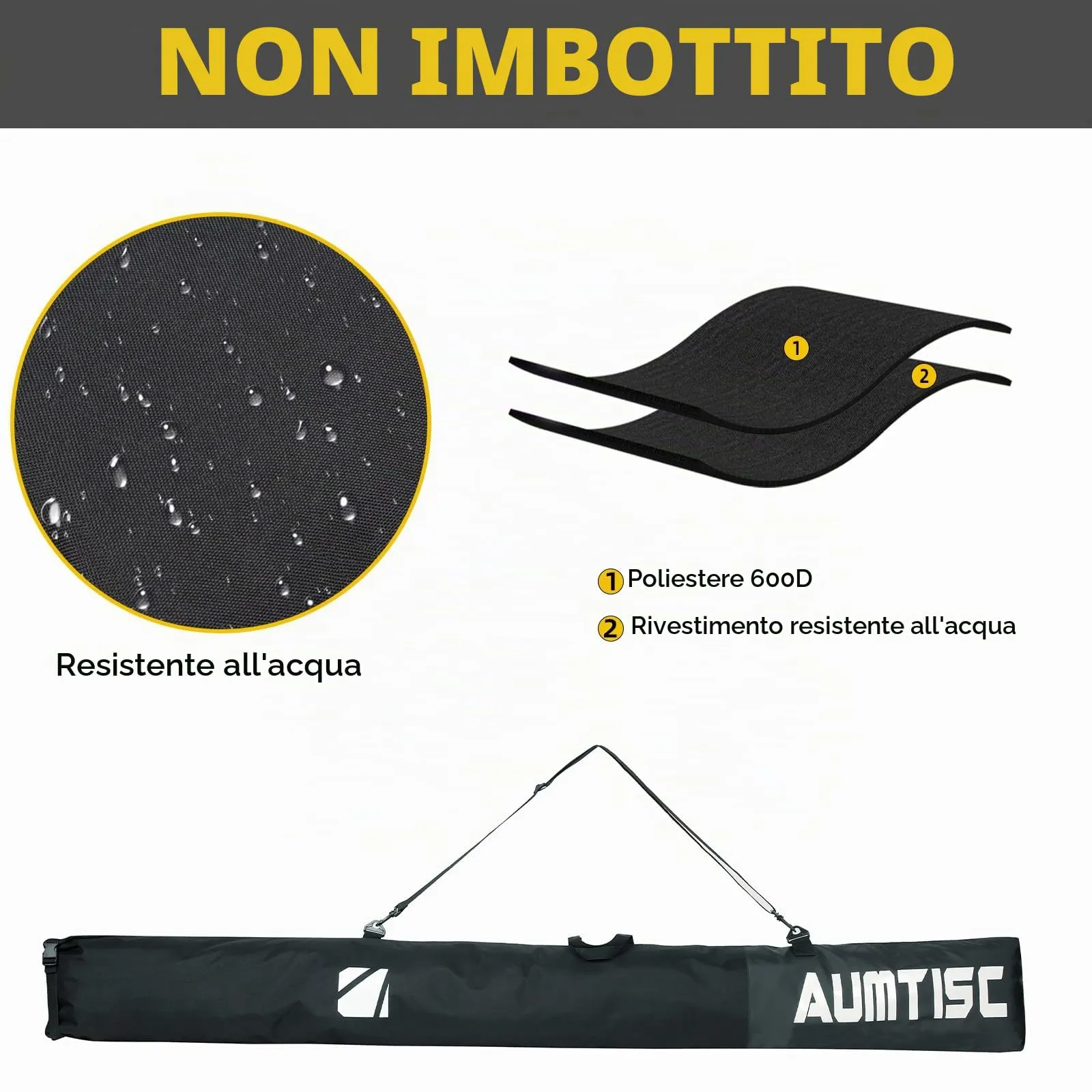 AUMTISC Borsa da Sci e Scarponi Imbottita, Lunghezza Regolabile fino a 200 cm, Nero - immagine 2