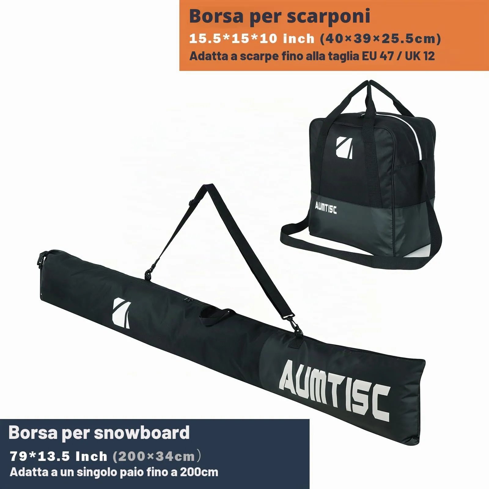 AUMTISC Borsa da Sci e Scarponi Imbottita, Lunghezza Regolabile fino a 200 cm, Nero - immagine 3