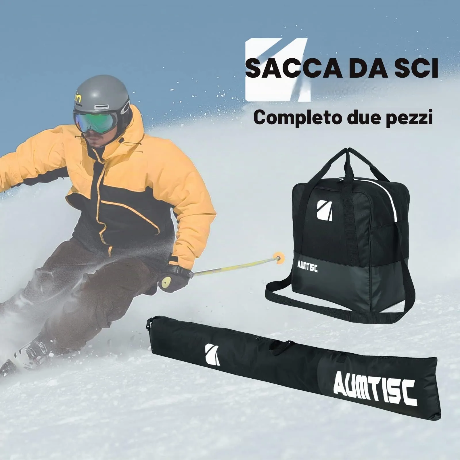AUMTISC Borsa da Sci e Scarponi Imbottita, Lunghezza Regolabile fino a 200 cm, Nero - immagine 8