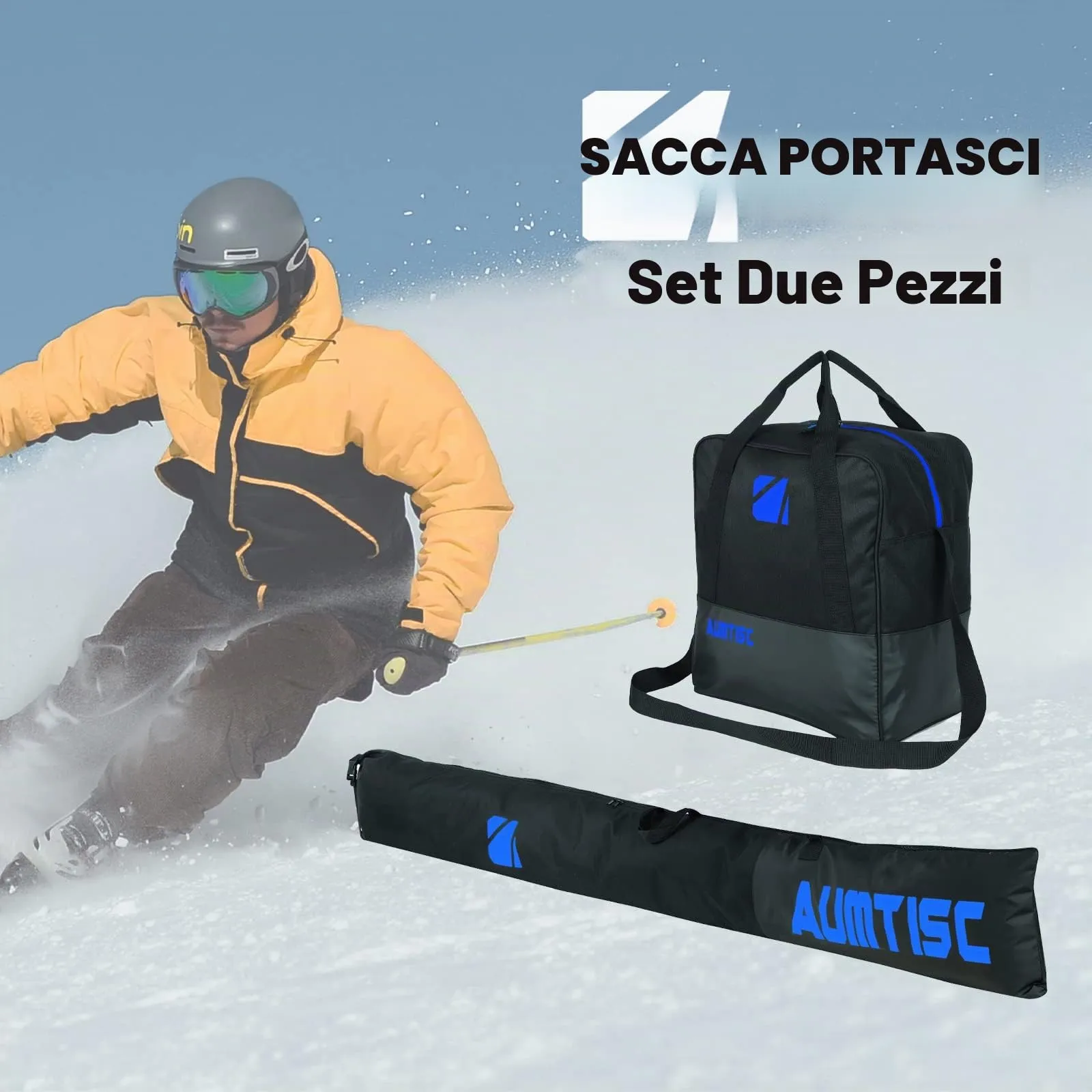 AUMTISC Sacca Portasci e Portascarponi Combinata Imbottita, Lunghezza Regolabile fino a 200 cm, Blu - immagine 8