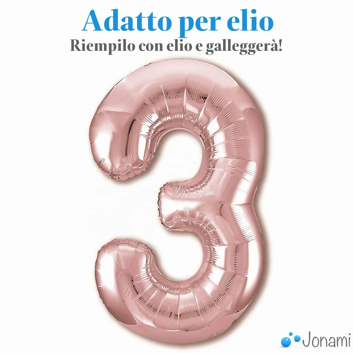 Jonami Palloncino Numero 3 Gigante Rosa Oro, 100 cm - immagine 3