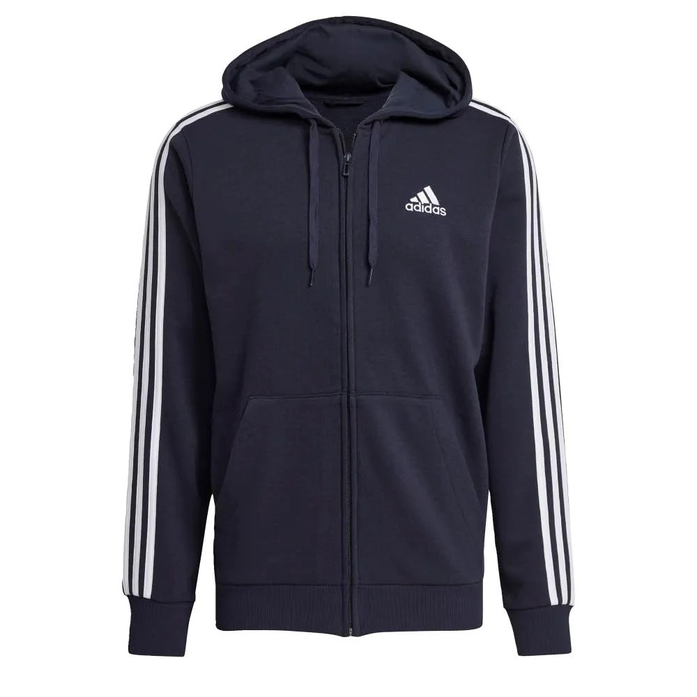 Adidas Men's Standard Essentials French Terry 3-Stripes Full-Zip Hoodie, Legend Ink/White, Small - immagine 1