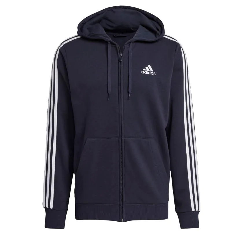 Adidas Men's Standard Essentials French Terry 3-Stripes Full-Zip Hoodie, Legend Ink/White, Small - immagine 3