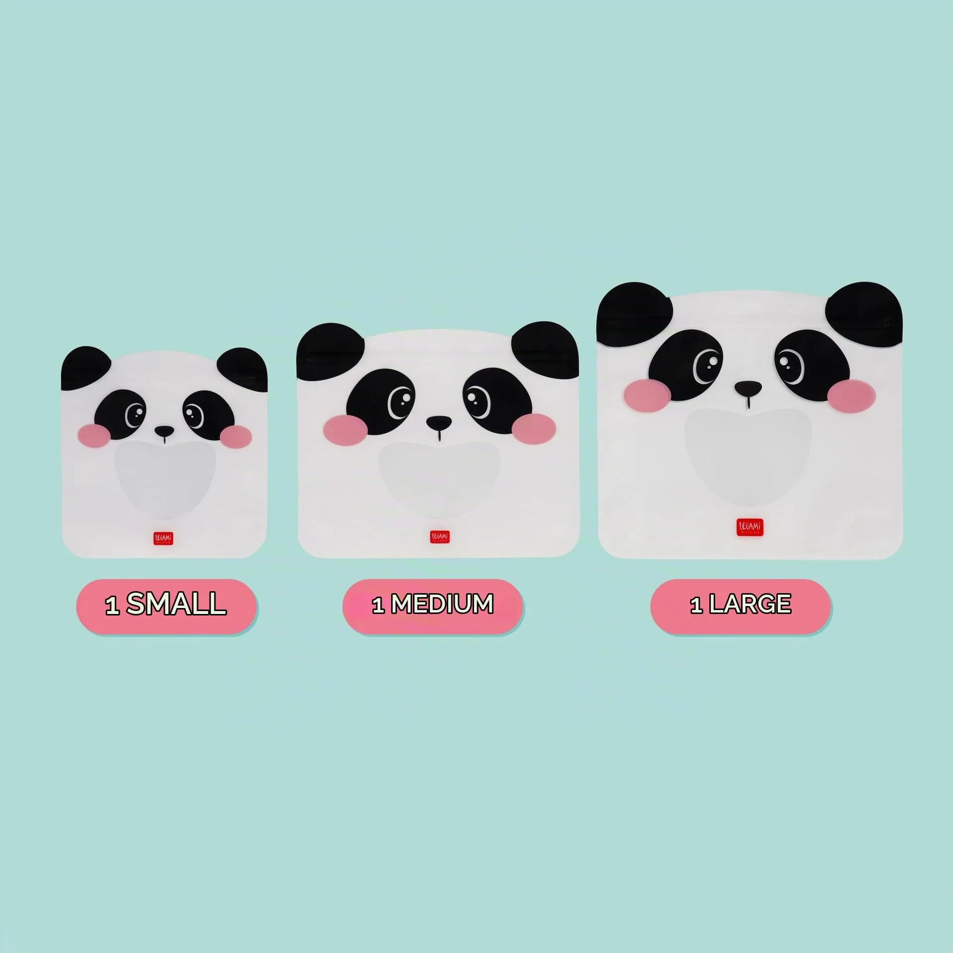 Legami Set di 3 Buste per Alimenti Panda, Misure S, M, L, Riutilizzabili e Lavabili in Lavastoviglie - immagine 4