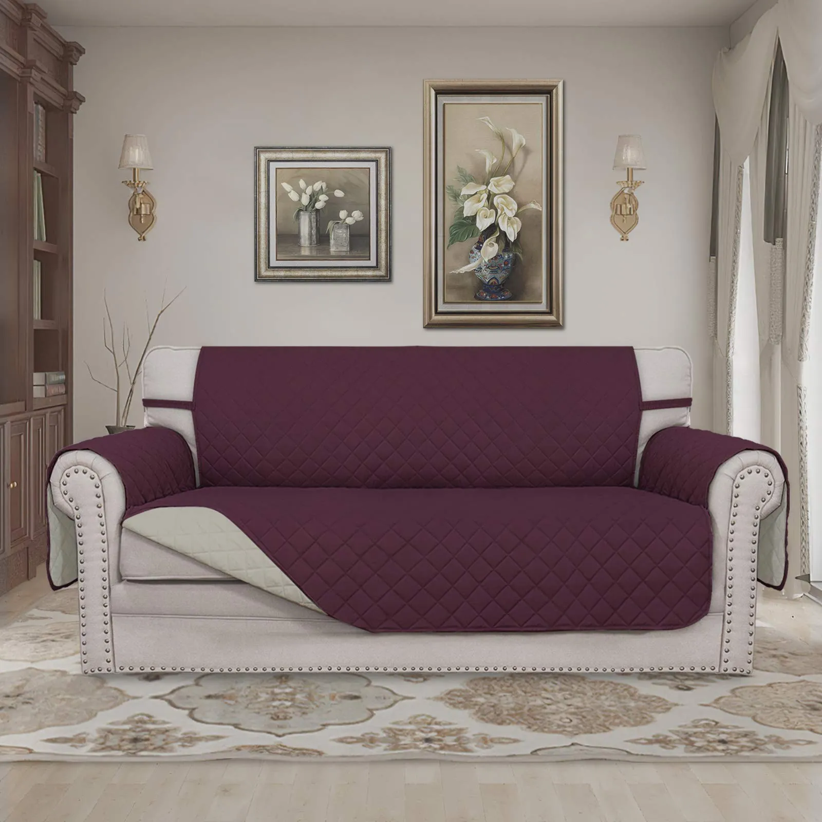 Easy-Going Copridivano Reversibile con 2 Cuscini, Vinaccia/Beige, 54'' - immagine 2