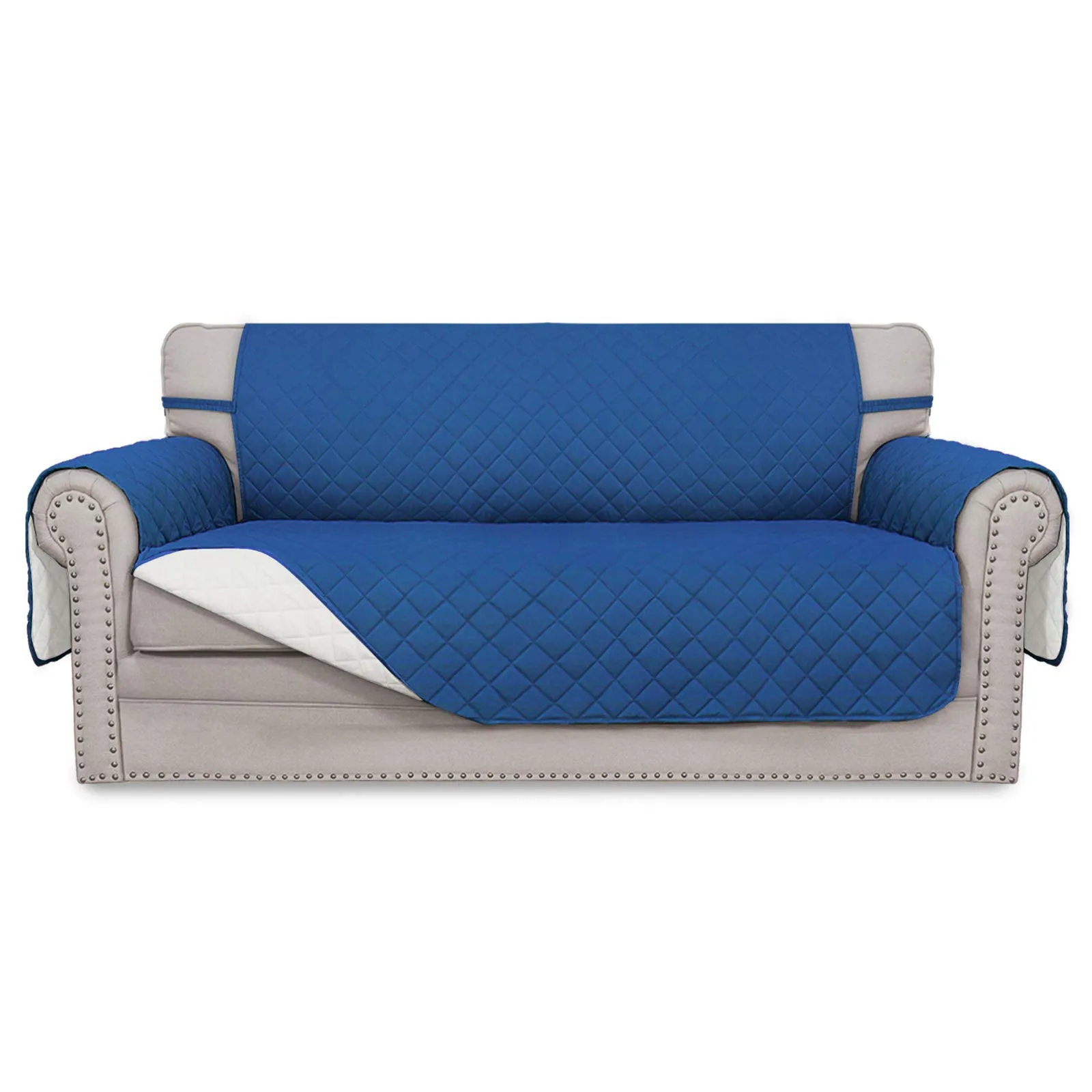Easy-Going Copridivano Reversibile per Divano a 2 Posti con Cinghie Elastiche, Blu Scuro/Avorio - immagine 1