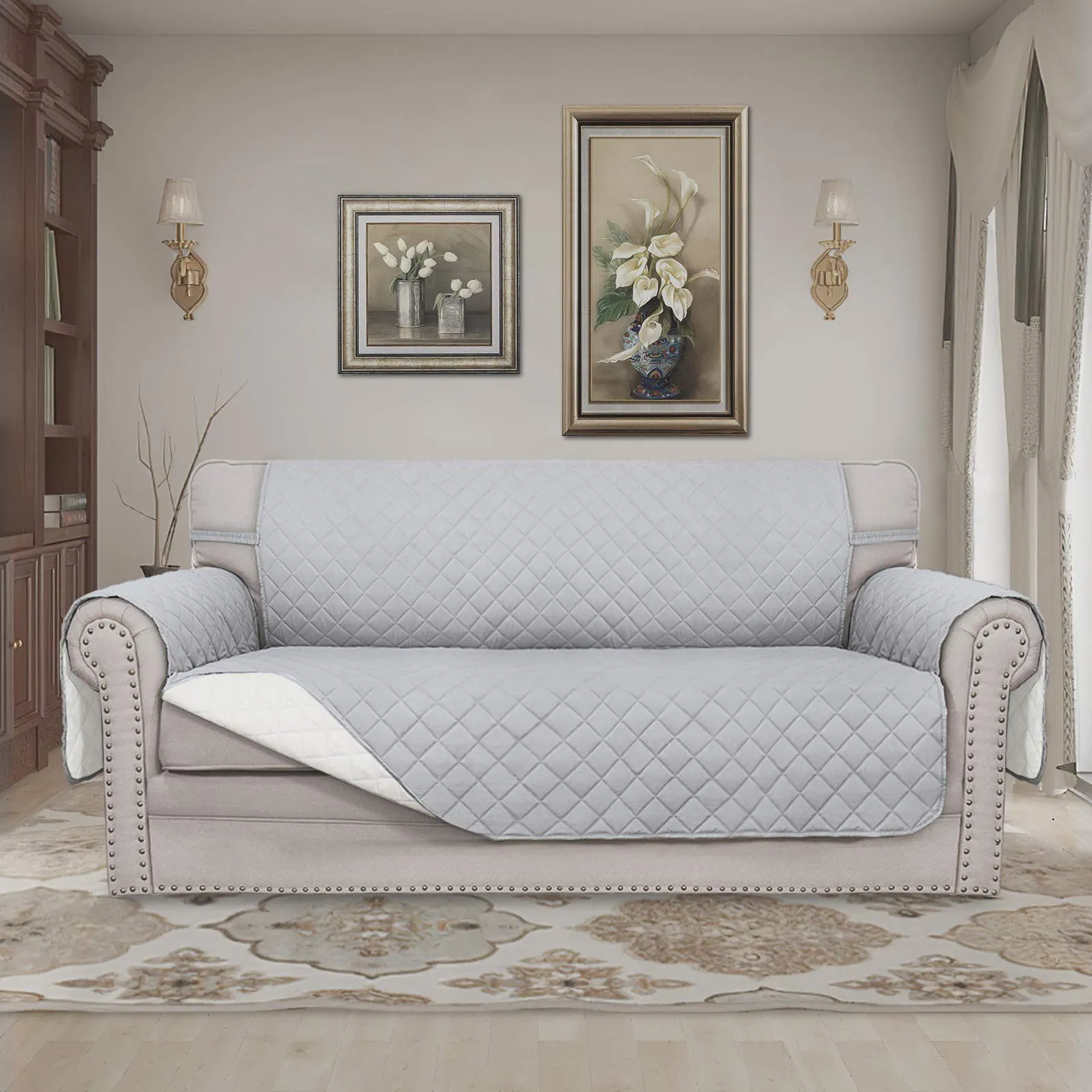 Easy-Going Copridivano Reversibile per Divano a 2 Posti, Grigio Chiaro/Avorio - immagine 2