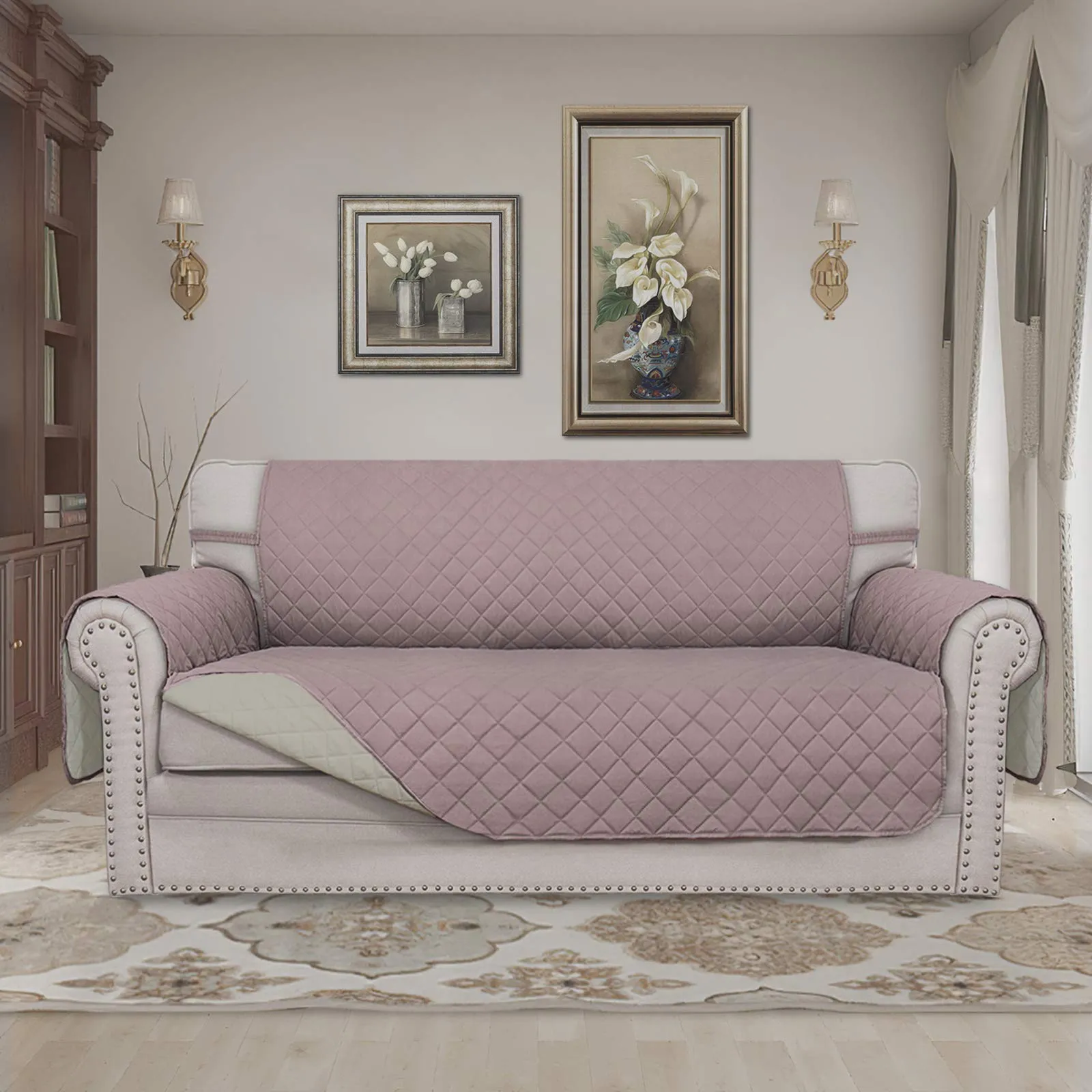 Easy-Going Copridivano Reversibile con 2 Cuscini, Rosa/Beige - immagine 2