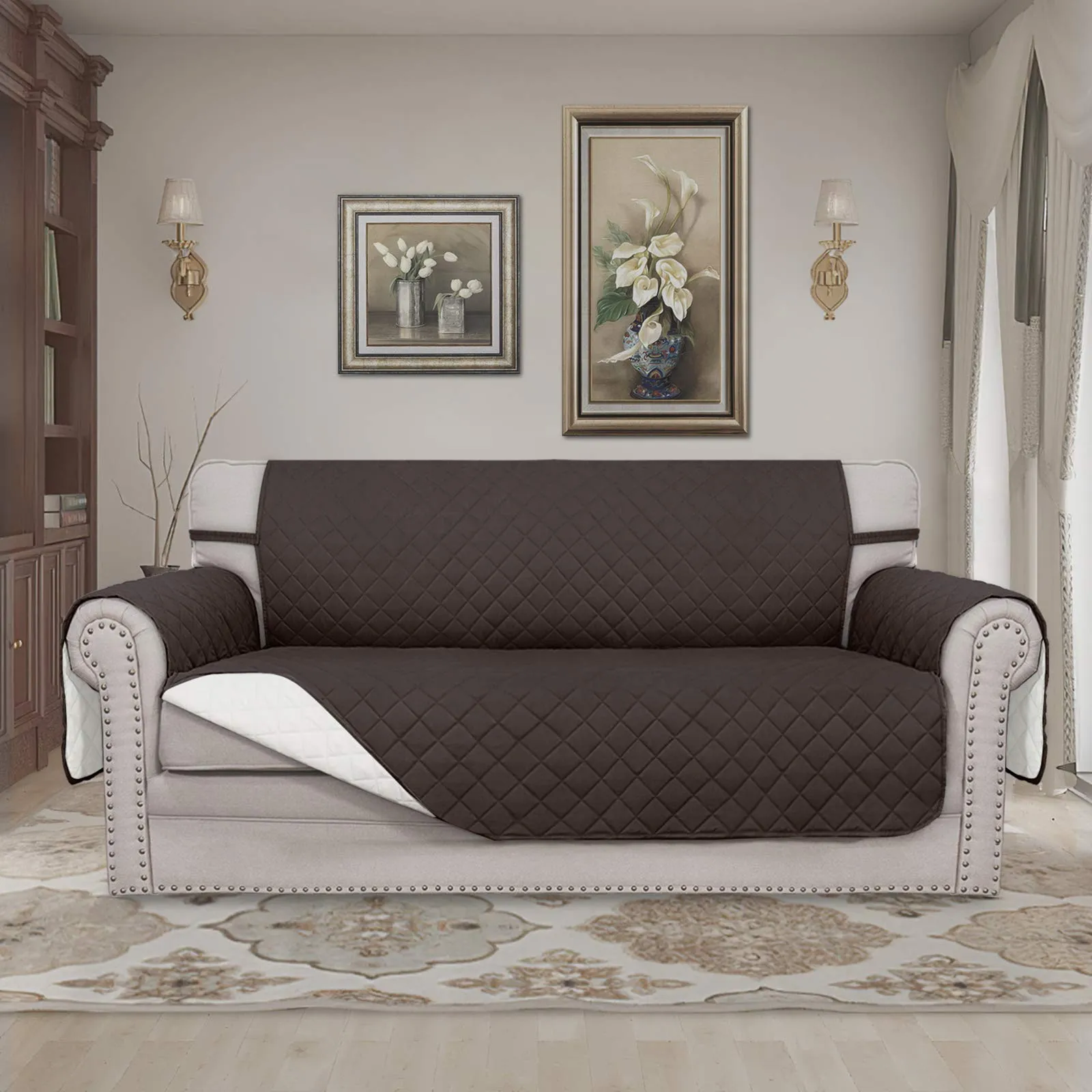 Easy-Going Copridivano Reversibile con 2 Cuscini, Divanetto Oversize, Cioccolato/Avorio - immagine 2