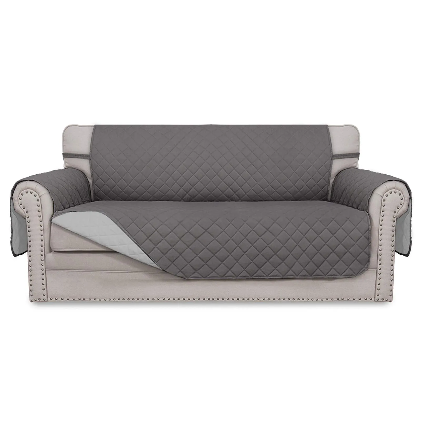 Easy-Going Copridivano Reversibile con 2 Cuscini per Divanetto Oversize, Grigio/Grigio Chiaro - immagine 1