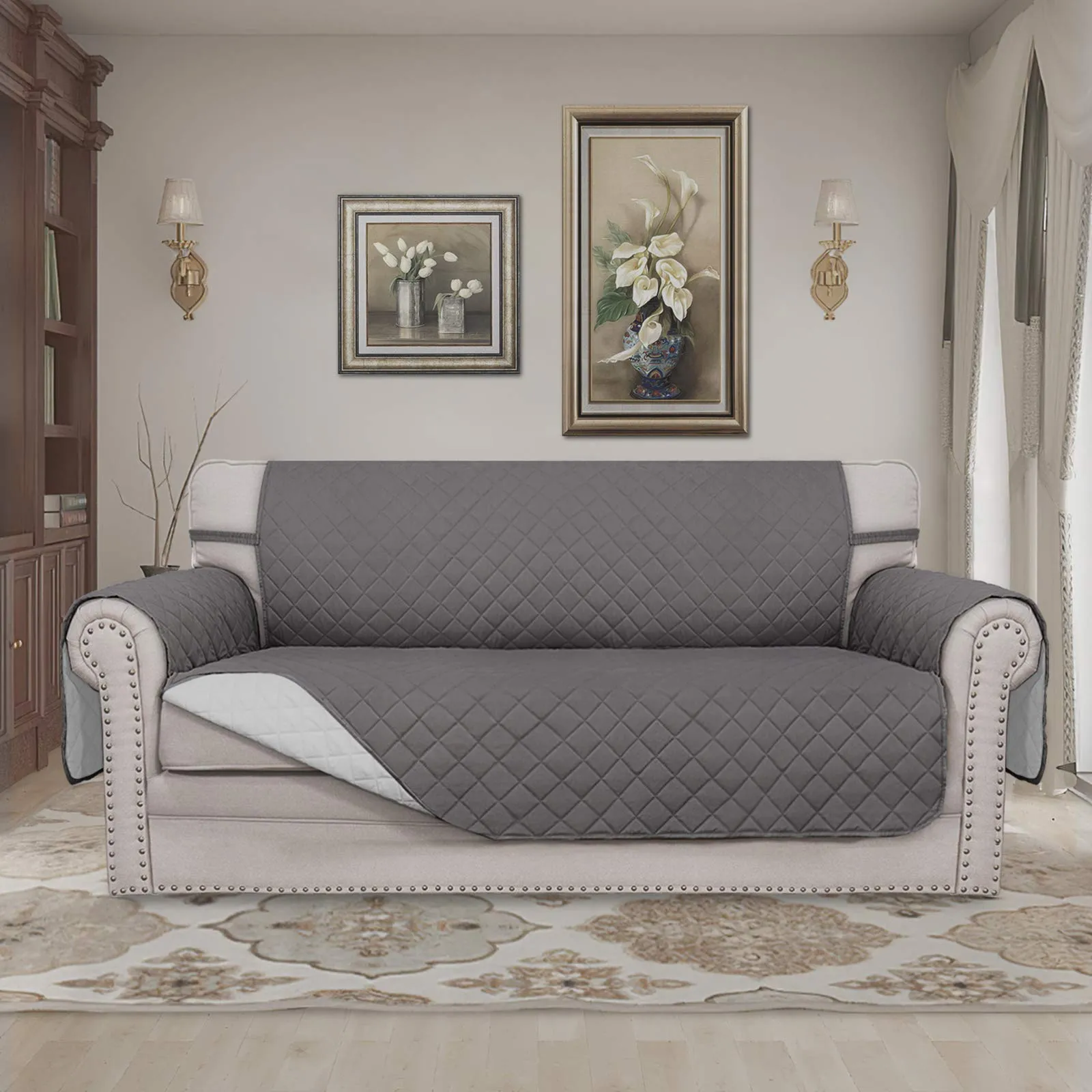Easy-Going Copridivano Reversibile con 2 Cuscini per Divanetto Oversize, Grigio/Grigio Chiaro - immagine 2
