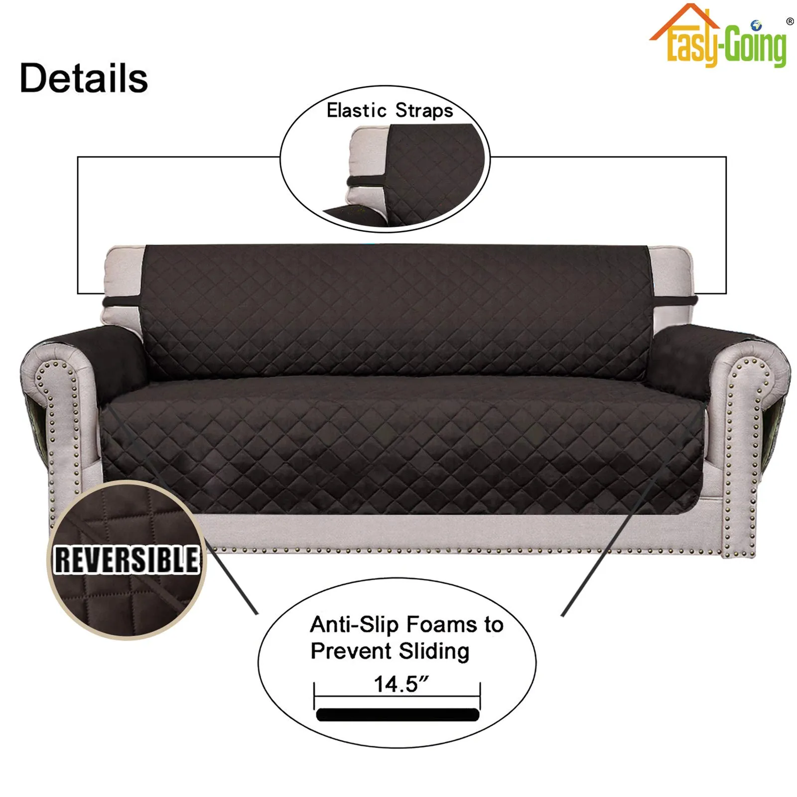 Easy-Going Copridivano Reversibile con 2 Cuscini, Oversized Loveseat, Cioccolato/Cioccolato - immagine 3
