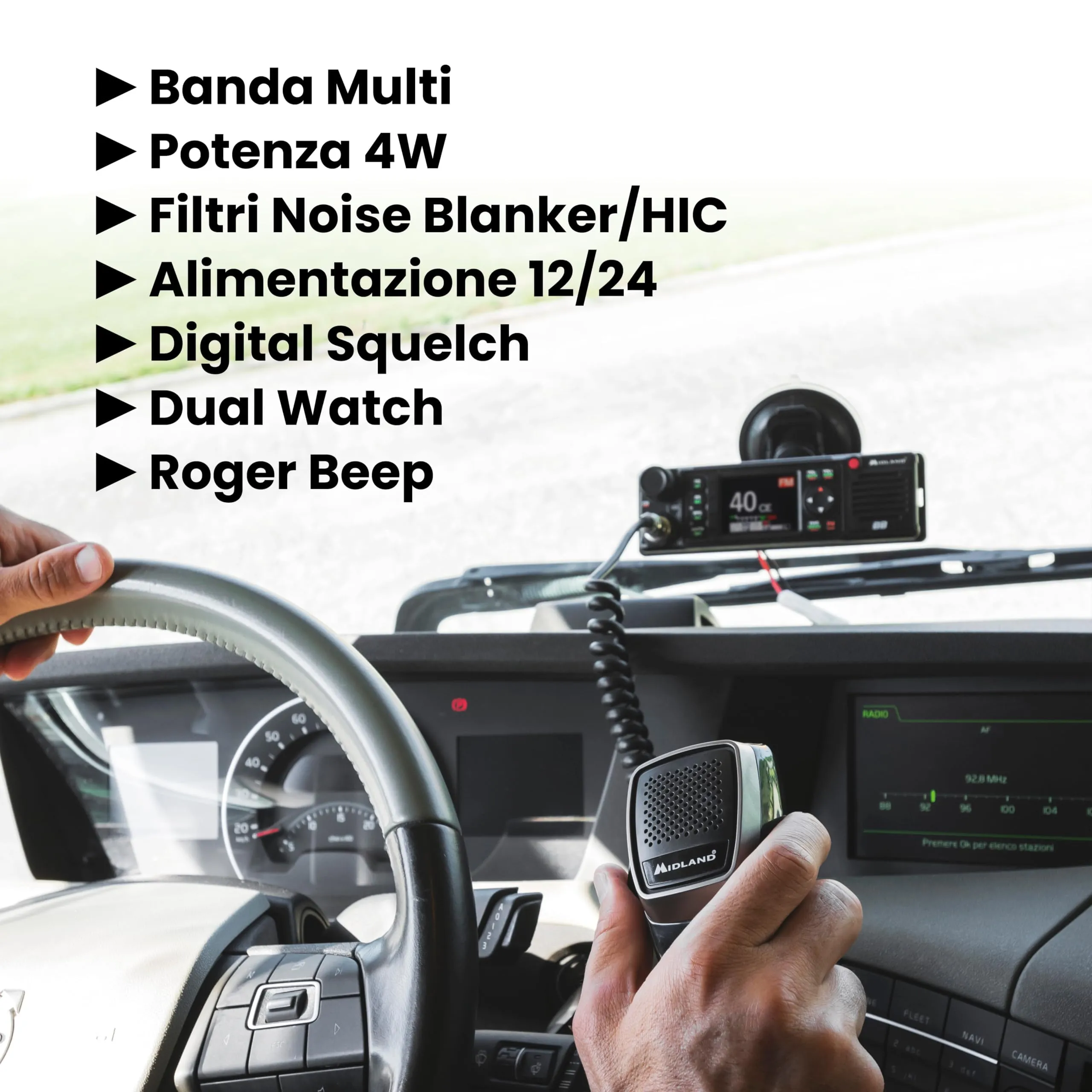 Midland M88 CB Radio Veicolare per Scomparti DIN, Display TFT, Noise Blanker/HIC, Alimentazione Universale 12/24V - immagine 5