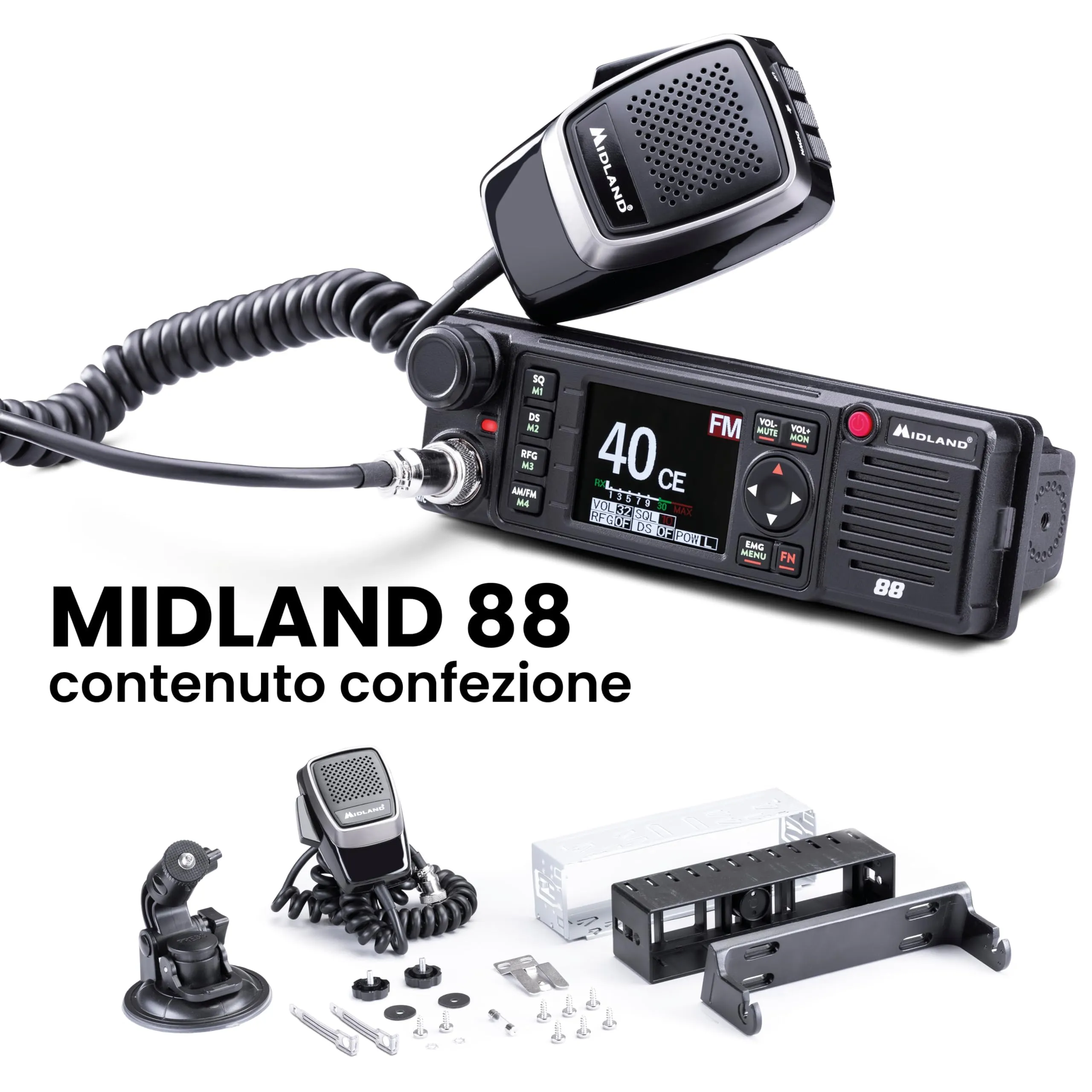 Midland M88 CB Radio Veicolare per Scomparti DIN, Display TFT, Noise Blanker/HIC, Alimentazione Universale 12/24V - immagine 8