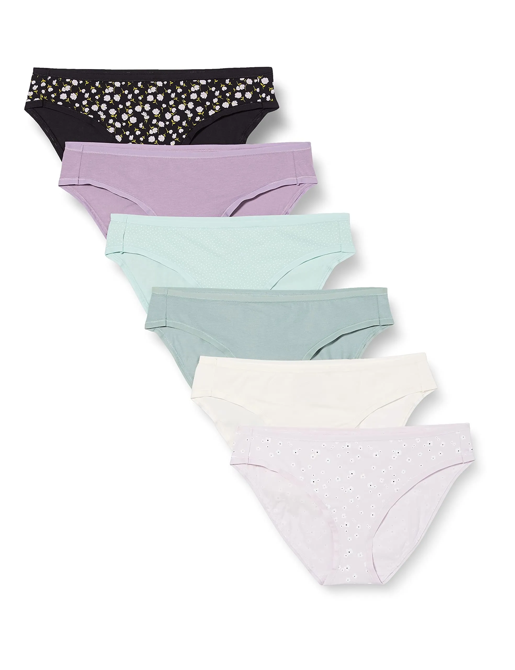 Amazon Essentials Slip Bikini in Cotone Donna, Pacco da 6, Motivo Floreale Piccolo/Multicolore/Pois, 44 - immagine 1