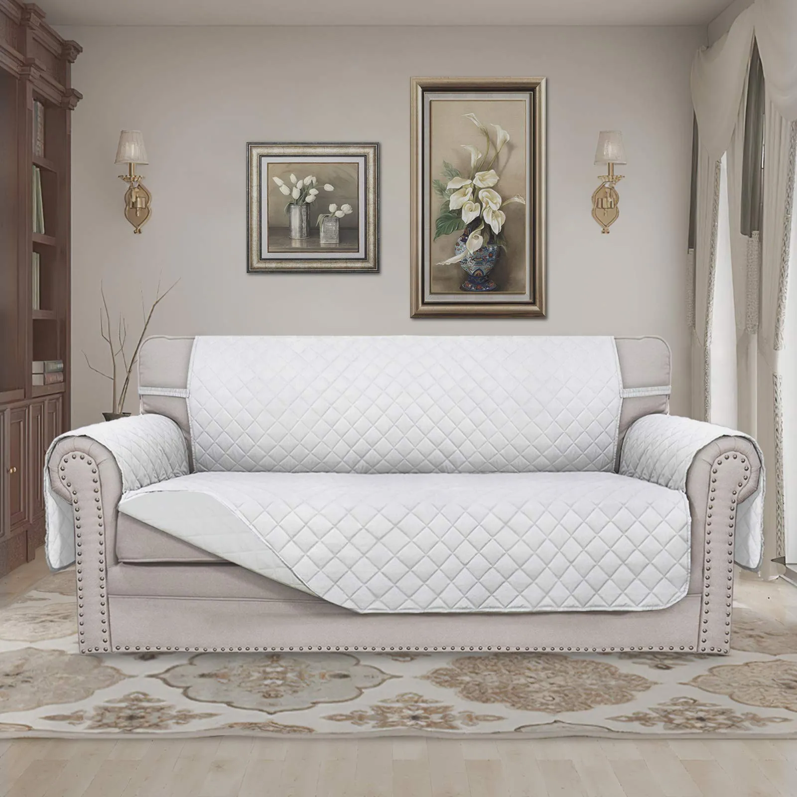 Easy-Going Copridivano Reversibile con 2 Cuscini, Bianco/Bianco, 54'' - immagine 2