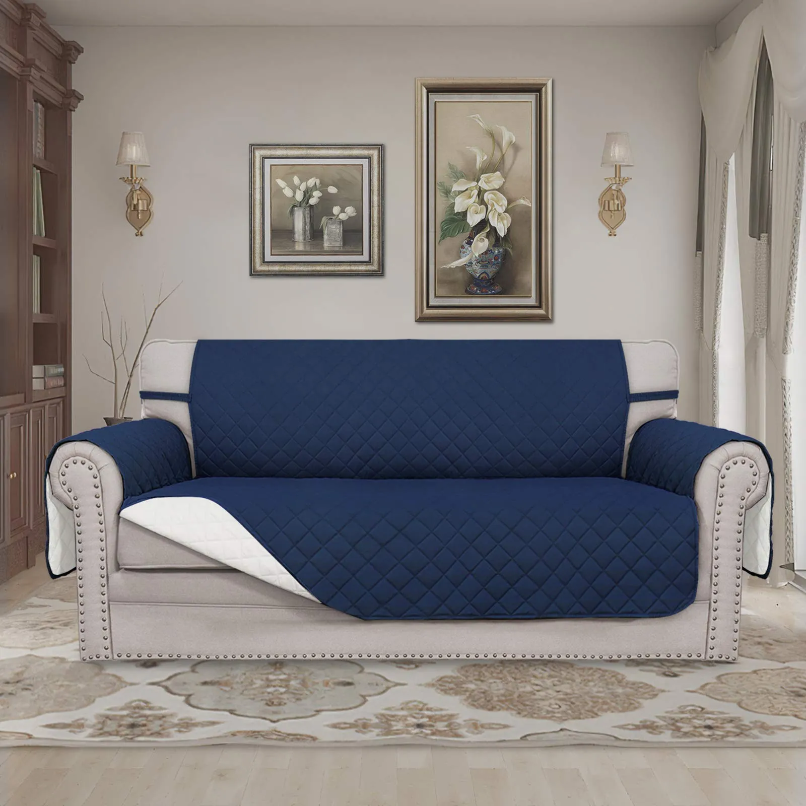 Easy-Going Copridivano Reversibile per Divano a Due Posti Oversize, Blu Navy/Avorio - immagine 2