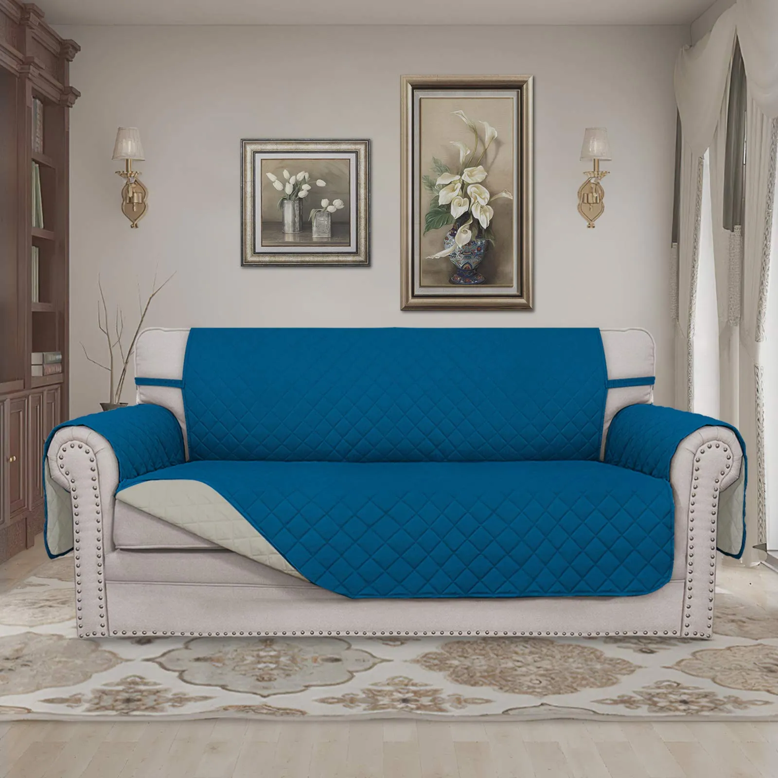 Easy-Going Copridivano Reversibile con 2 Cuscini per Animali Domestici, Oversized Loveseat, Blu Pavone/Beige - immagine 2