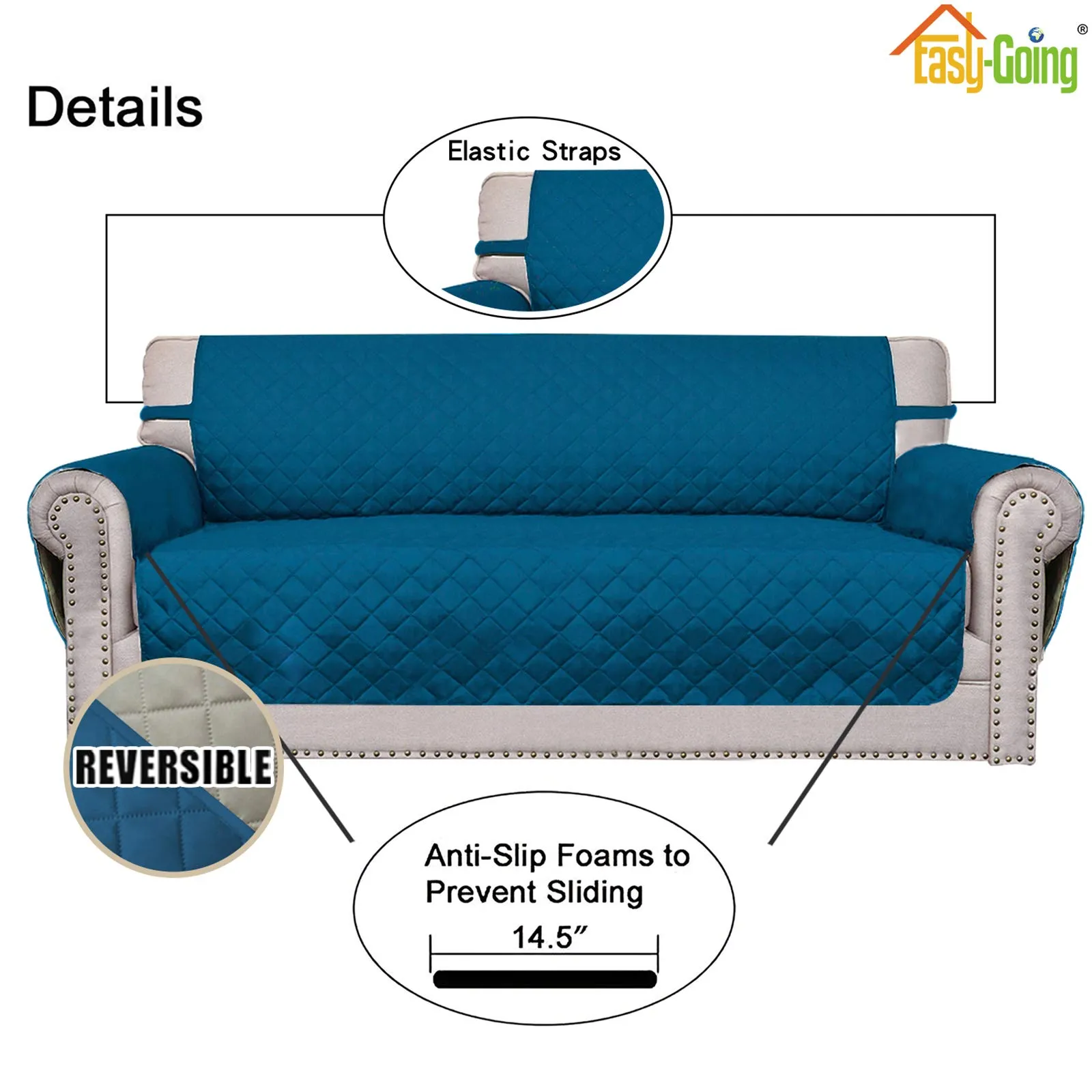 Easy-Going Copridivano Reversibile con 2 Cuscini per Animali Domestici, Oversized Loveseat, Blu Pavone/Beige - immagine 3