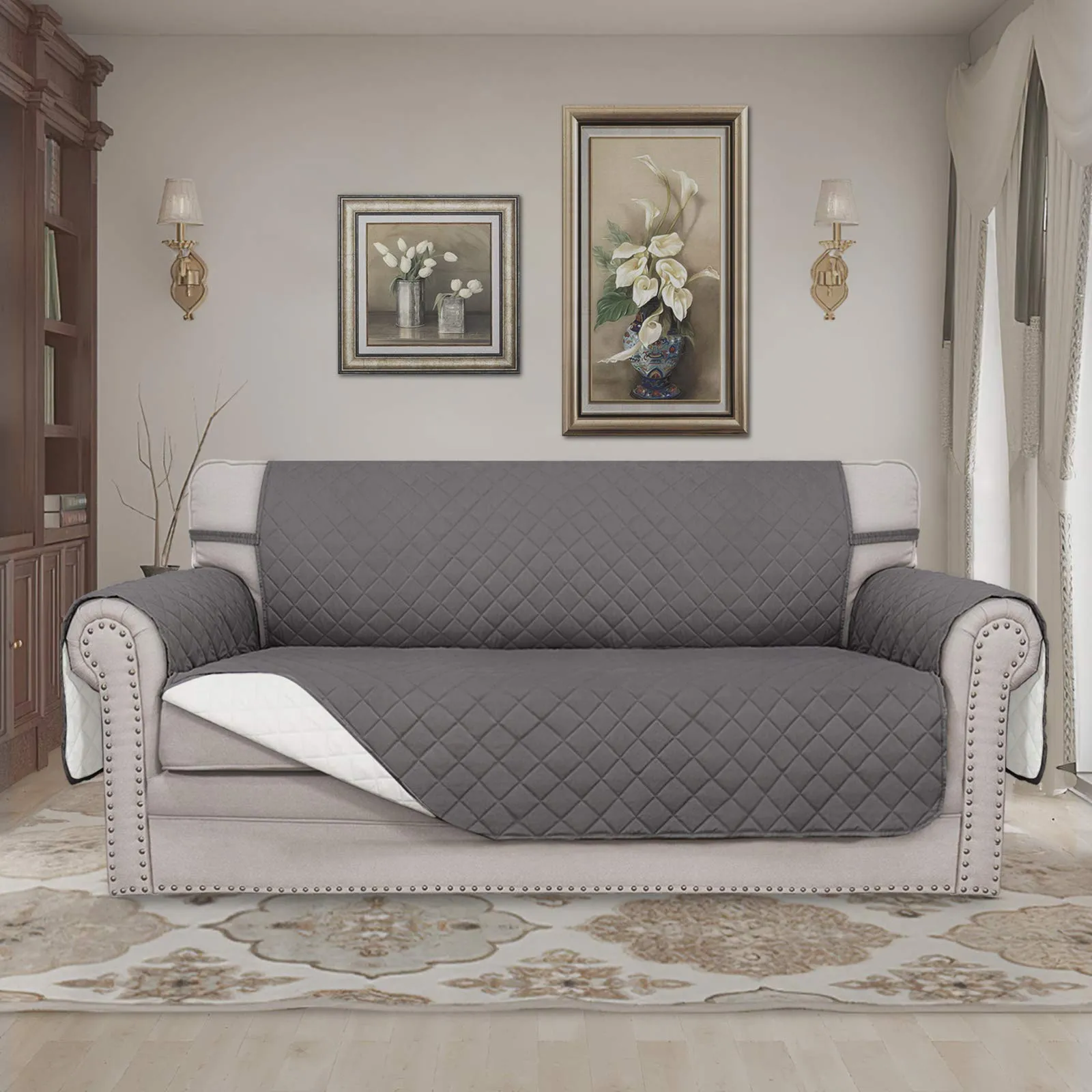Easy-Going Copridivano Reversibile per Divano a 2 Posti Extra Large, Grigio/Avorio - immagine 2