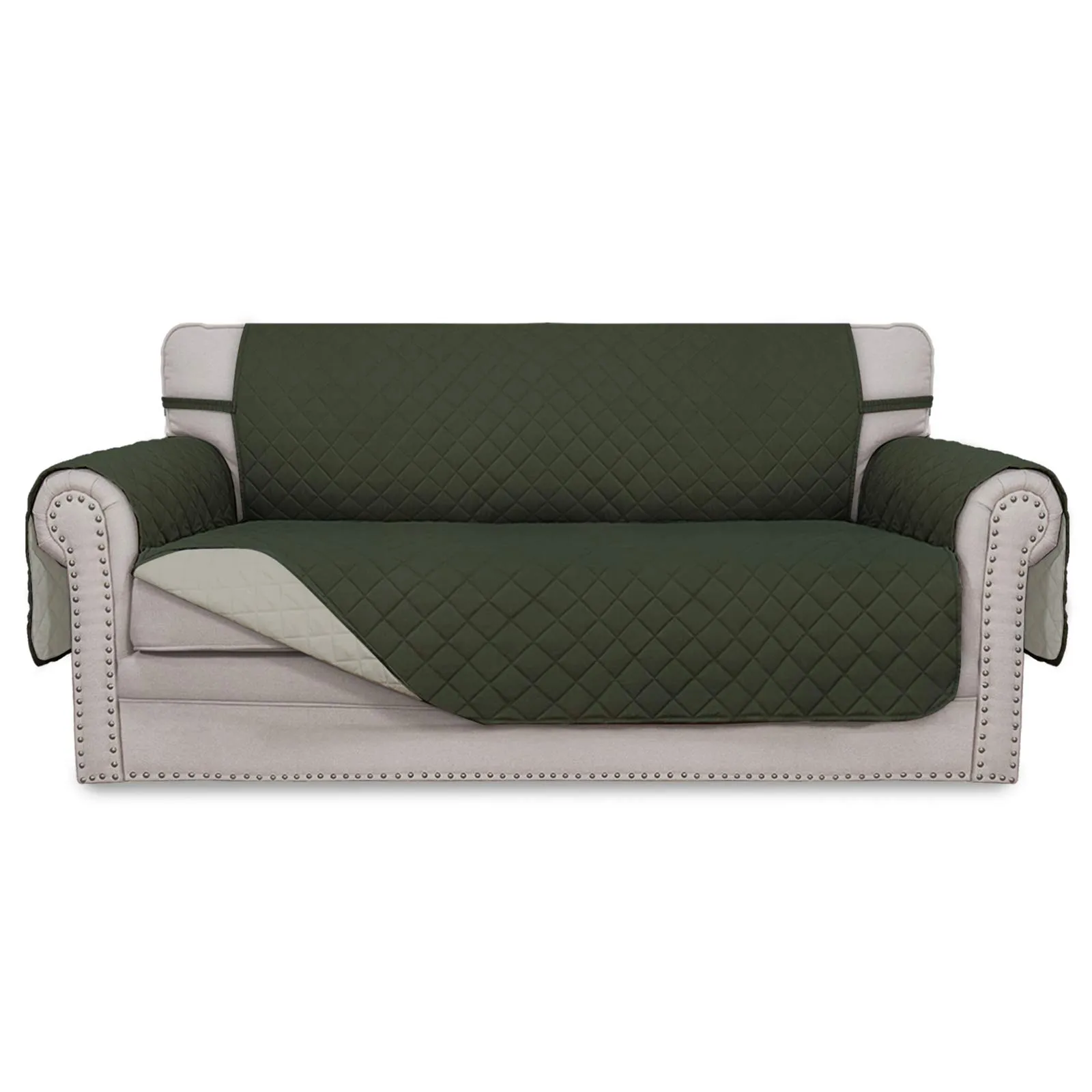 Easy-Going Fodera Reversibile per Divano a 2 Posti, Verde Militare/Beige - immagine 1