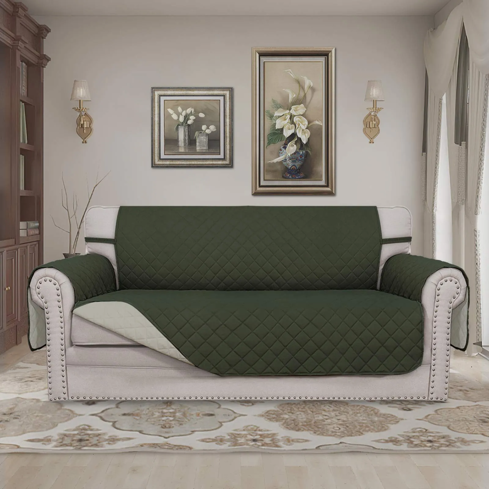 Easy-Going Fodera Reversibile per Divano a 2 Posti, Verde Militare/Beige - immagine 2