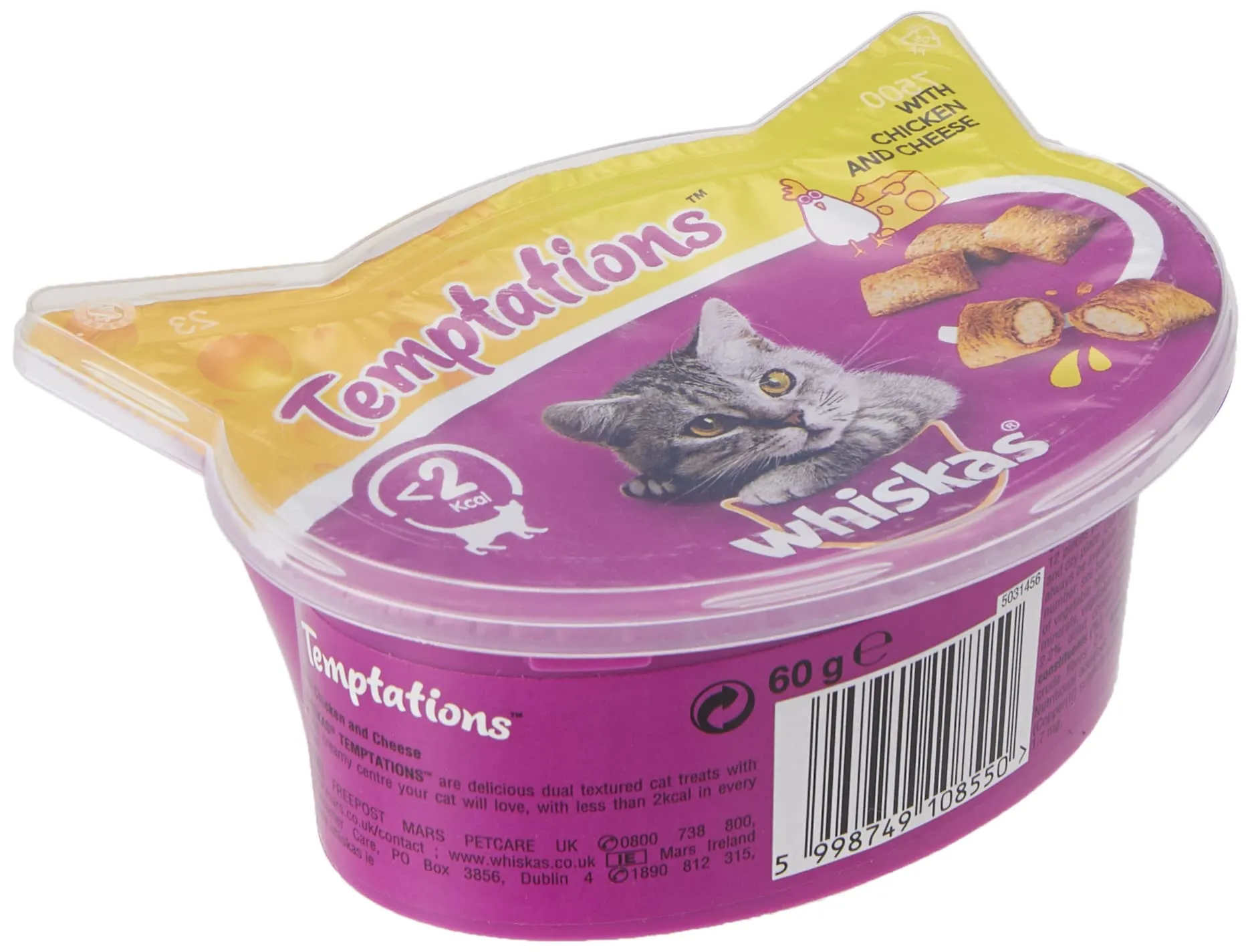 Whiskas Temptations Snack per Gatto con Pollo e Formaggio, 60 g, 8 Vaschette - immagine 4