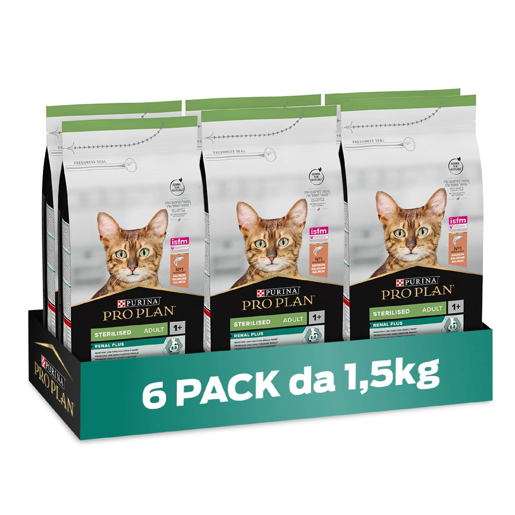 Purina Pro Plan Sterilised Renal Plus Crocchette Gatti Adulti al Salmone, 6 x 1,5 kg - immagine 1