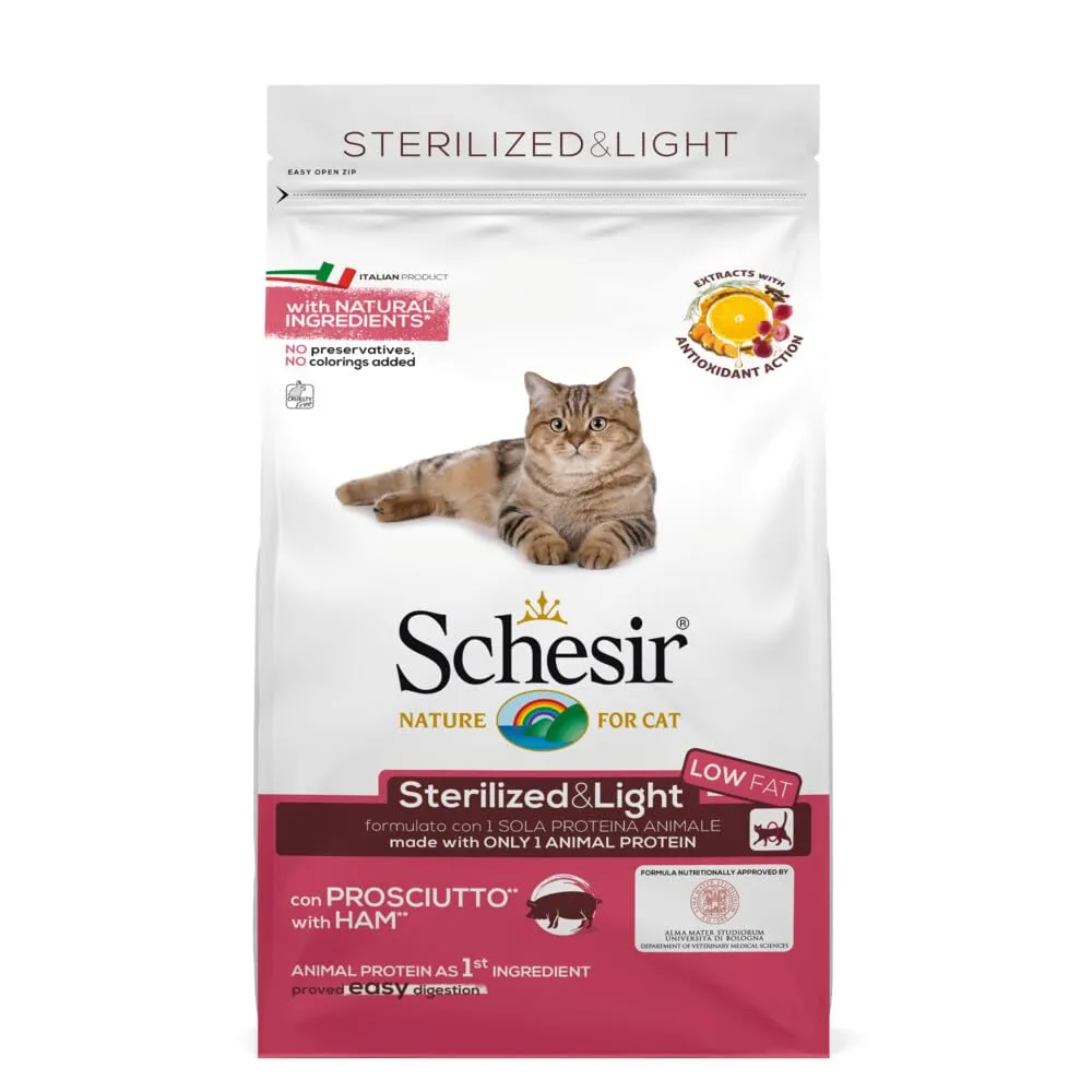 Schesir Sterilized & Light Alimento Secco per Gatti Adulti Sterilizzati con Prosciutto, 1,5 kg - immagine 1