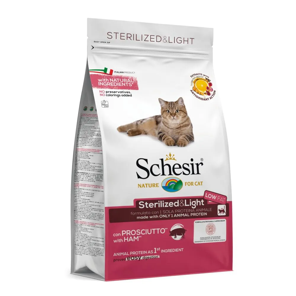 Schesir Sterilized & Light Alimento Secco per Gatti Adulti Sterilizzati con Prosciutto, 1,5 kg - immagine 2