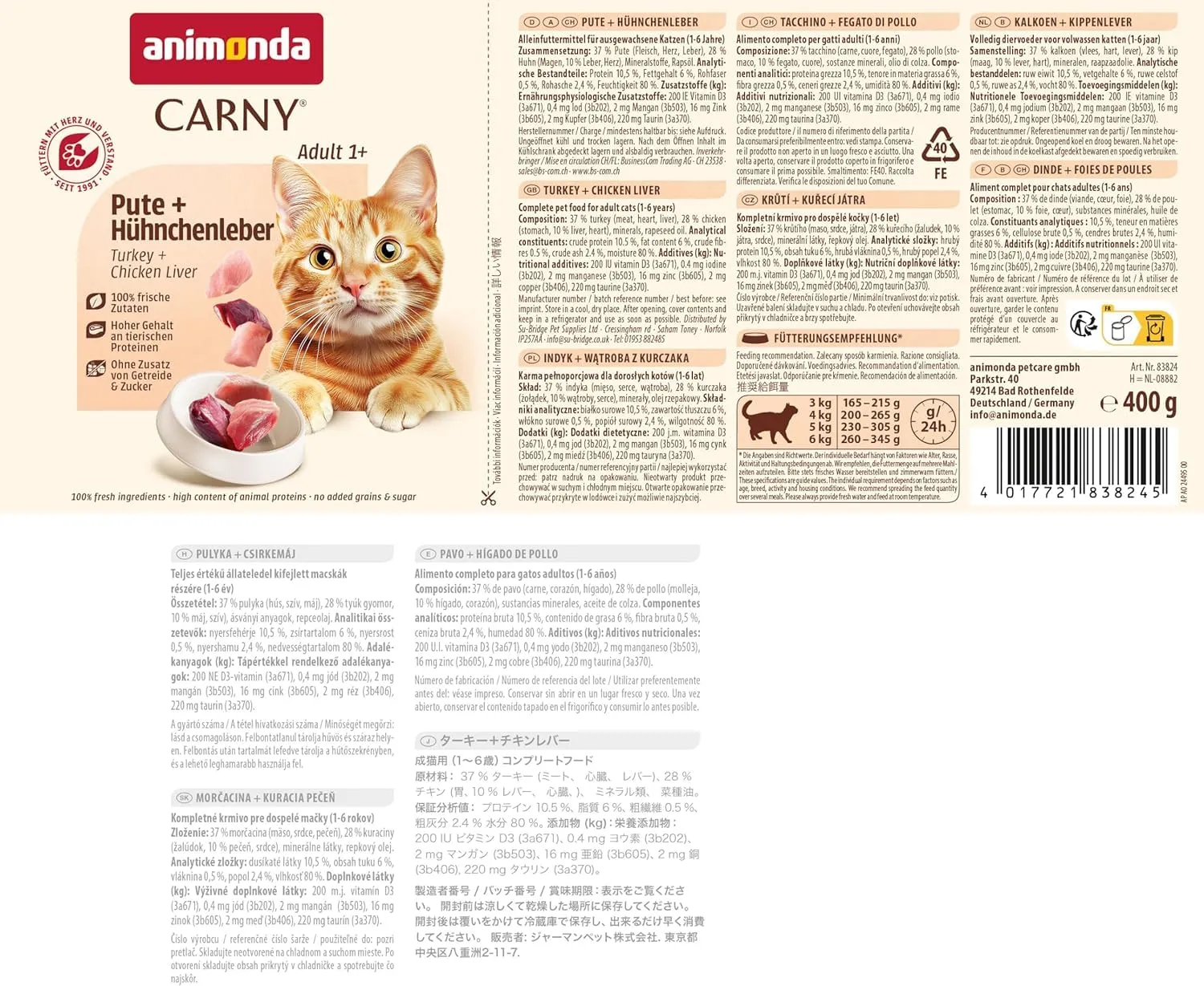 animonda Carny Adult Cibo Umido per Gatti, Tacchino e Fegato di Pollo, 6 x 400 g - immagine 4