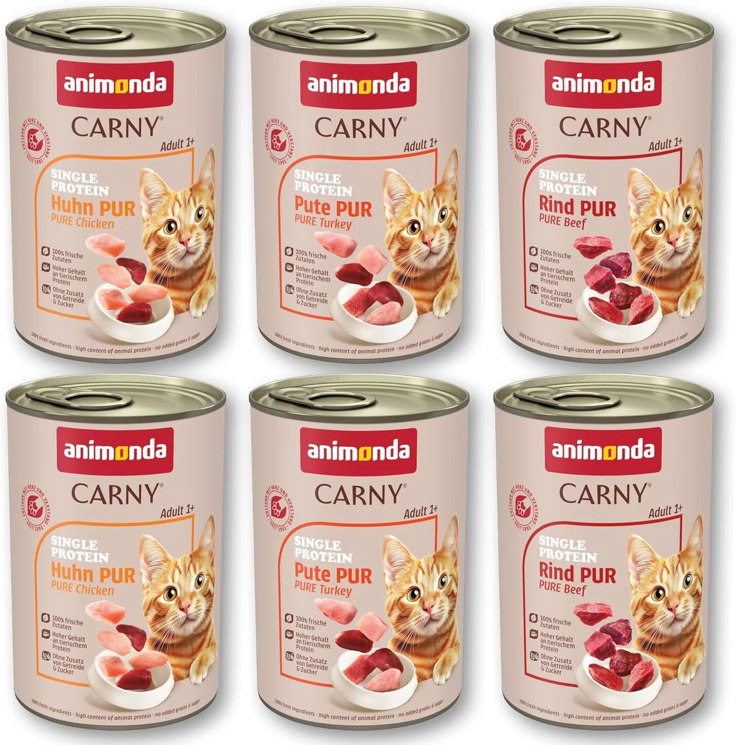 animonda Carny Adult Cibo Umido per Gatti Proteina Singola Mix Puro 6 x 400 g - immagine 1