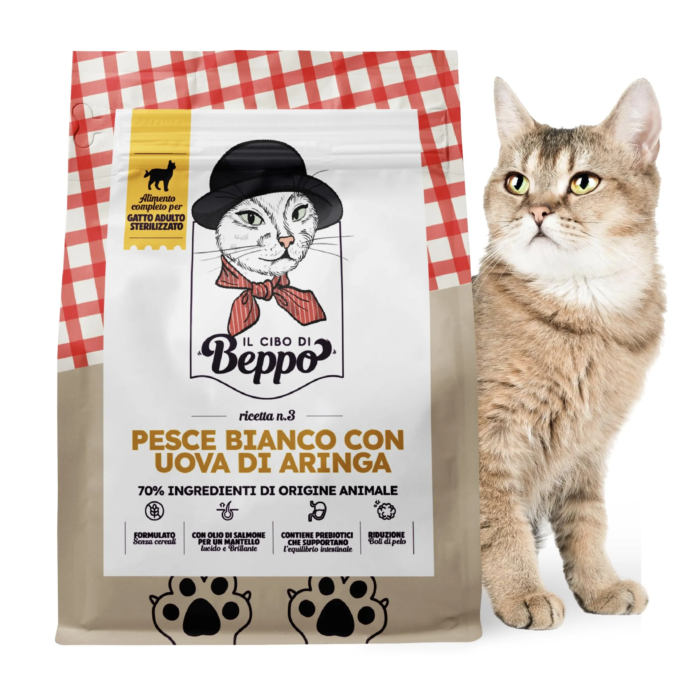 Il Cibo Di Beppo Cibo Secco per Gatti Sterilizzati Senza Cereali Ipoallergeniche Pesce Bianco con Caviale 1.5Kg - immagine 1