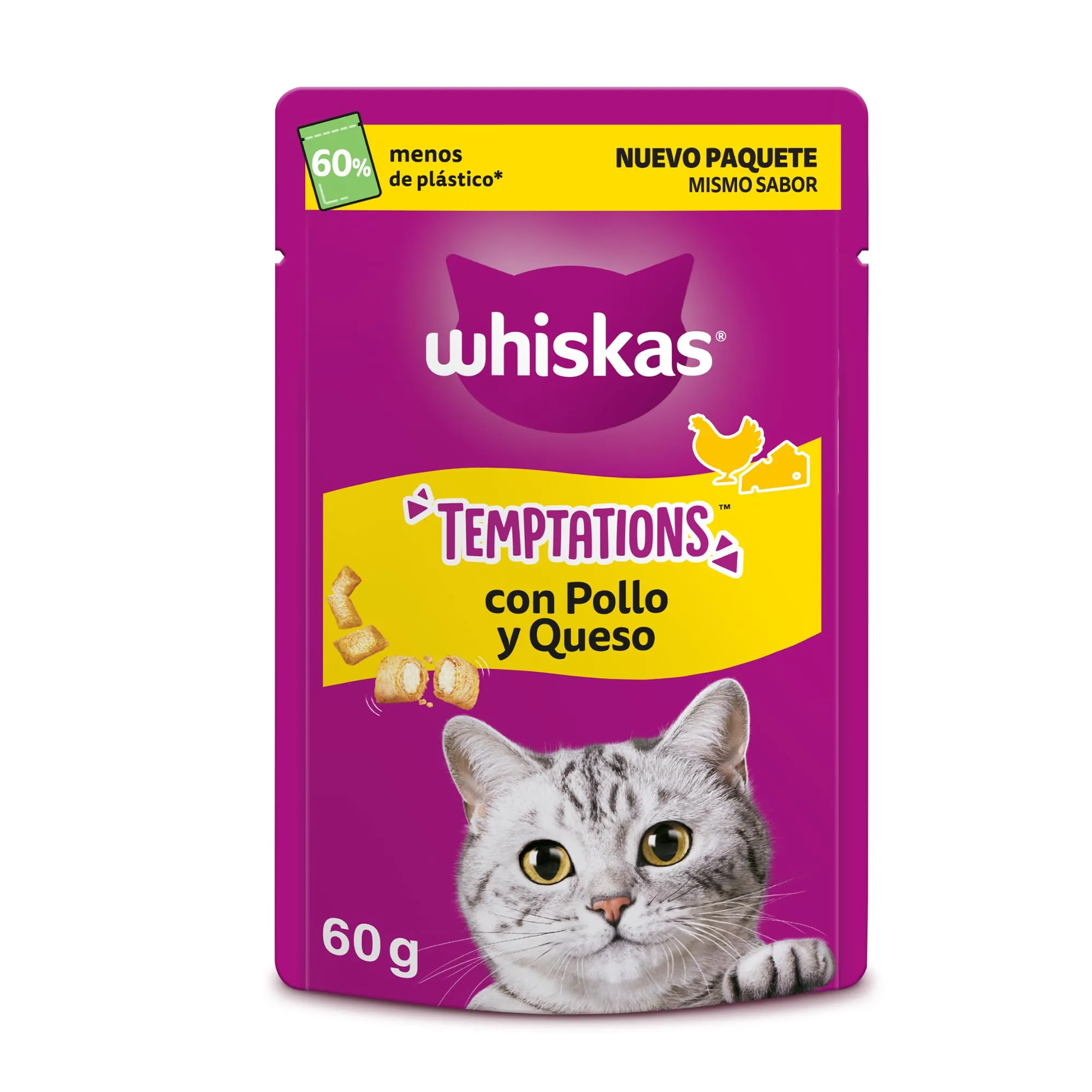 Whiskas Temptations Pollo e Formaggio 6x60g - immagine 1