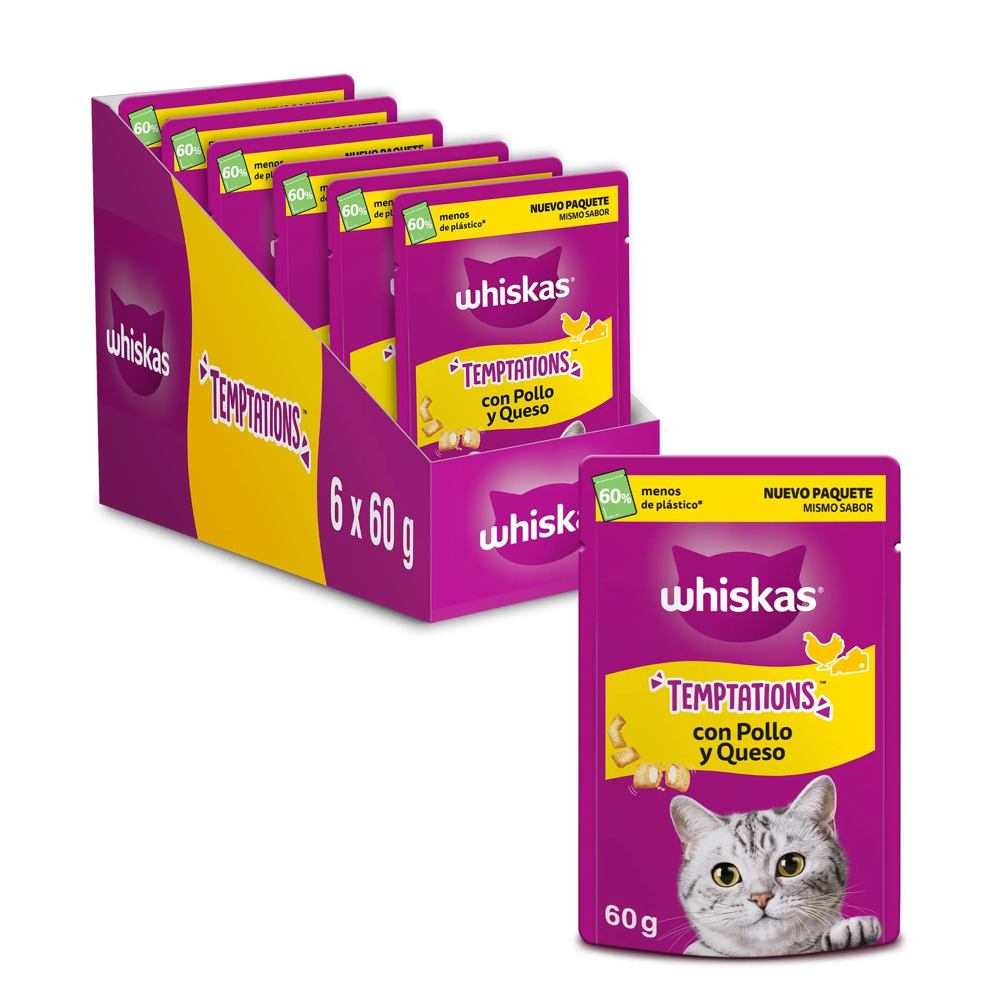 Whiskas Temptations Pollo e Formaggio 6x60g - immagine 2