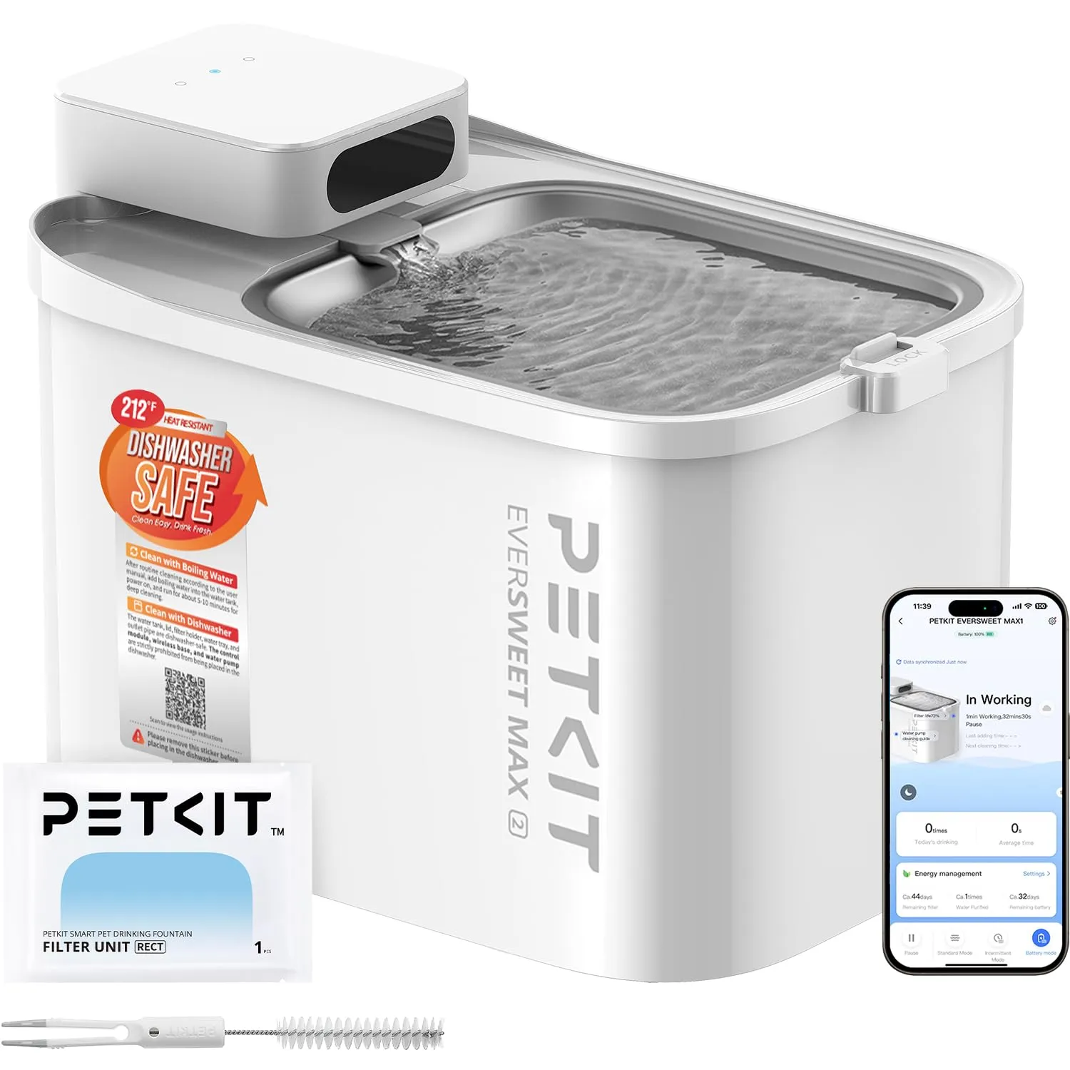 PETKIT Eversweet Max 2 Fontana per Gatti Senza Fili, 3L, con Sensore e Controllo App, Batteria 5000 mAh - immagine 1
