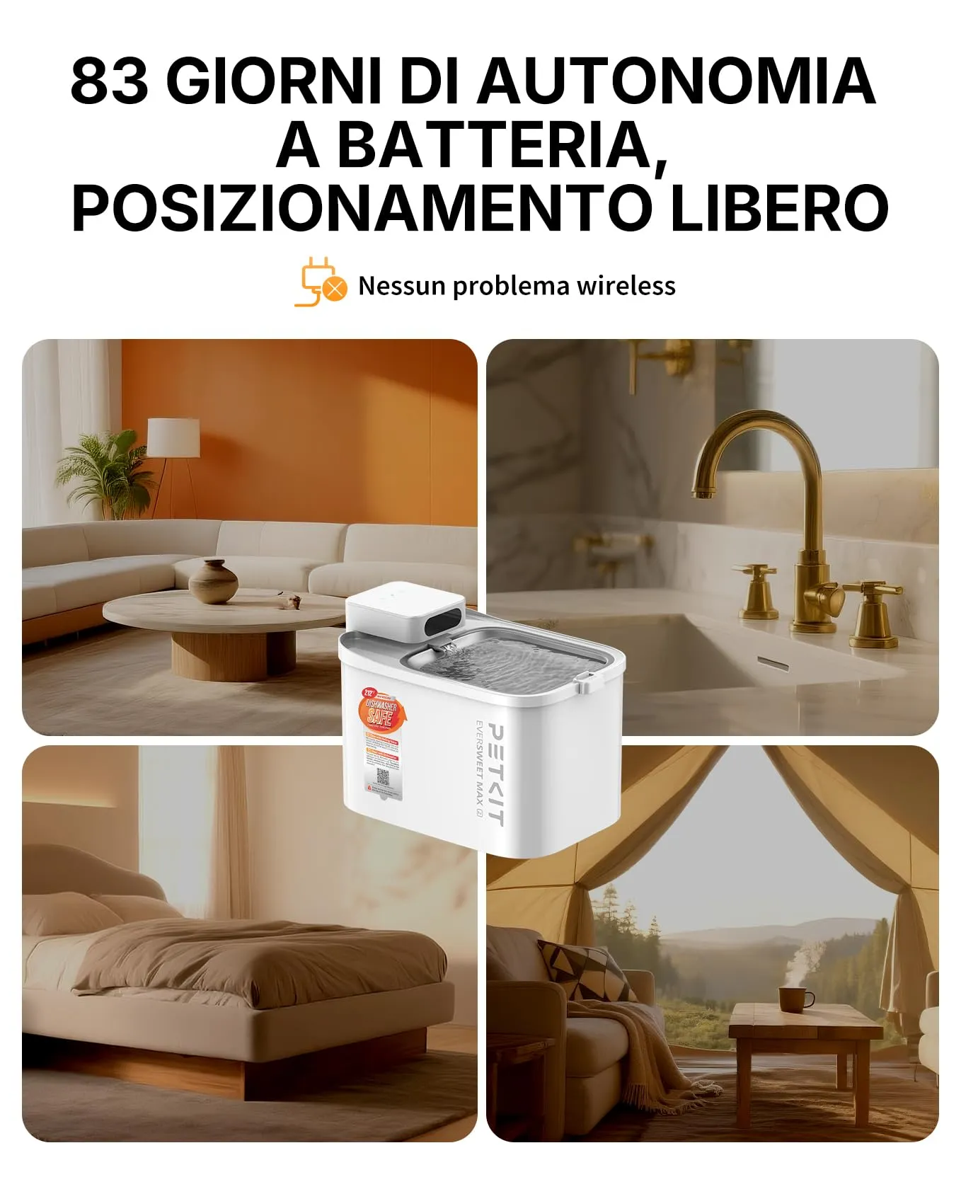 PETKIT Eversweet Max 2 Fontana per Gatti Senza Fili, 3L, con Sensore e Controllo App, Batteria 5000 mAh - immagine 3
