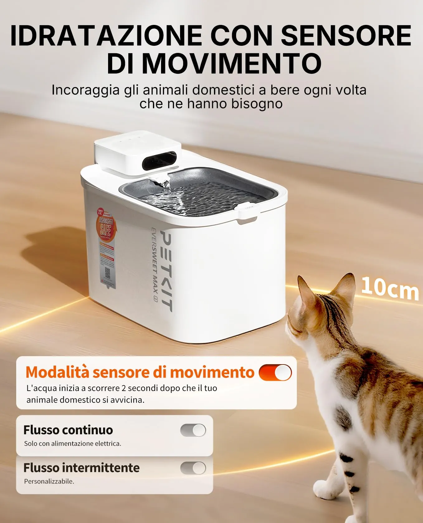 PETKIT Eversweet Max 2 Fontana per Gatti Senza Fili, 3L, con Sensore e Controllo App, Batteria 5000 mAh - immagine 4