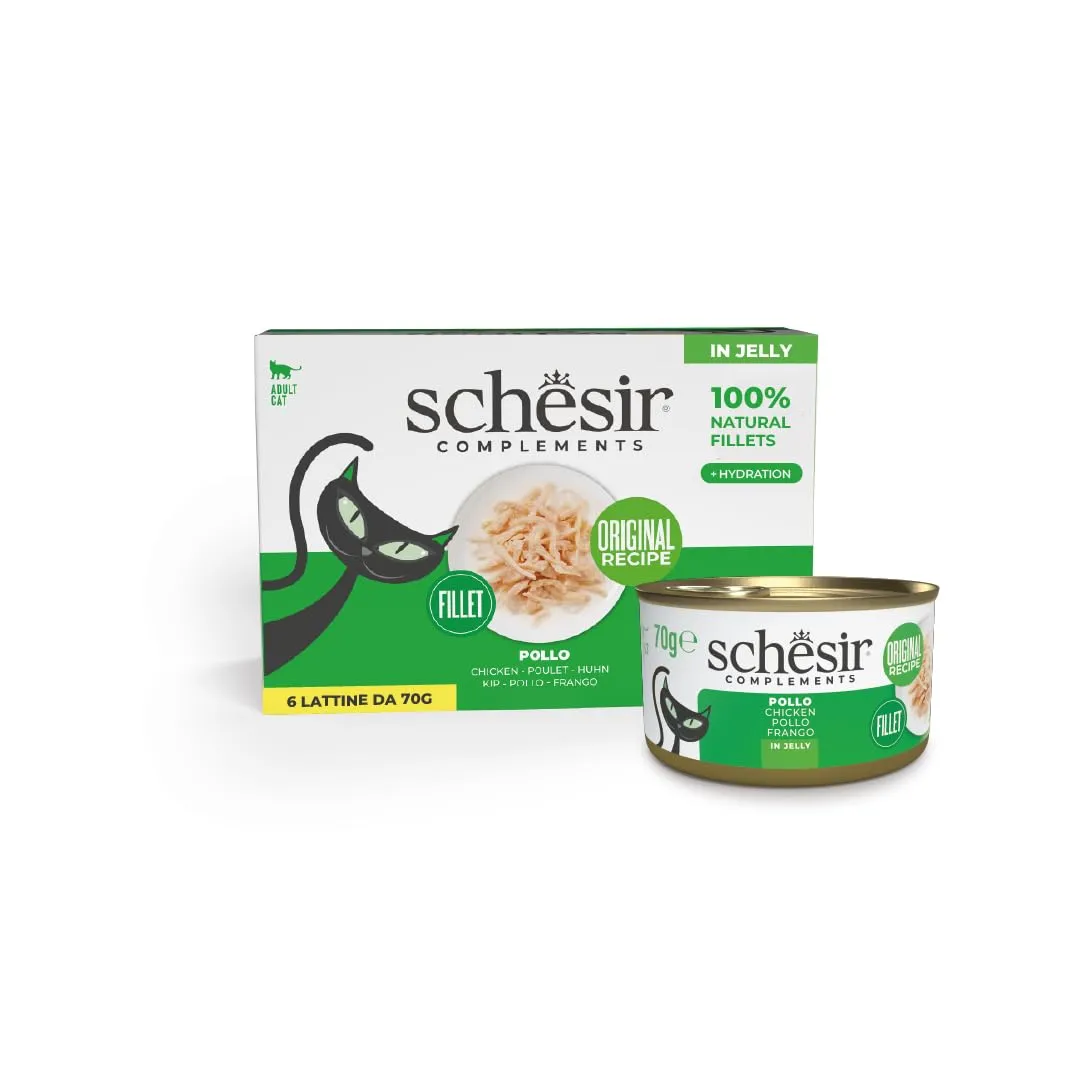 Schesir Filetti di Pollo in Gelatina, Cibo Umido Complementare per Gatti, Ricetta Originale, 6 x 70g - immagine 1
