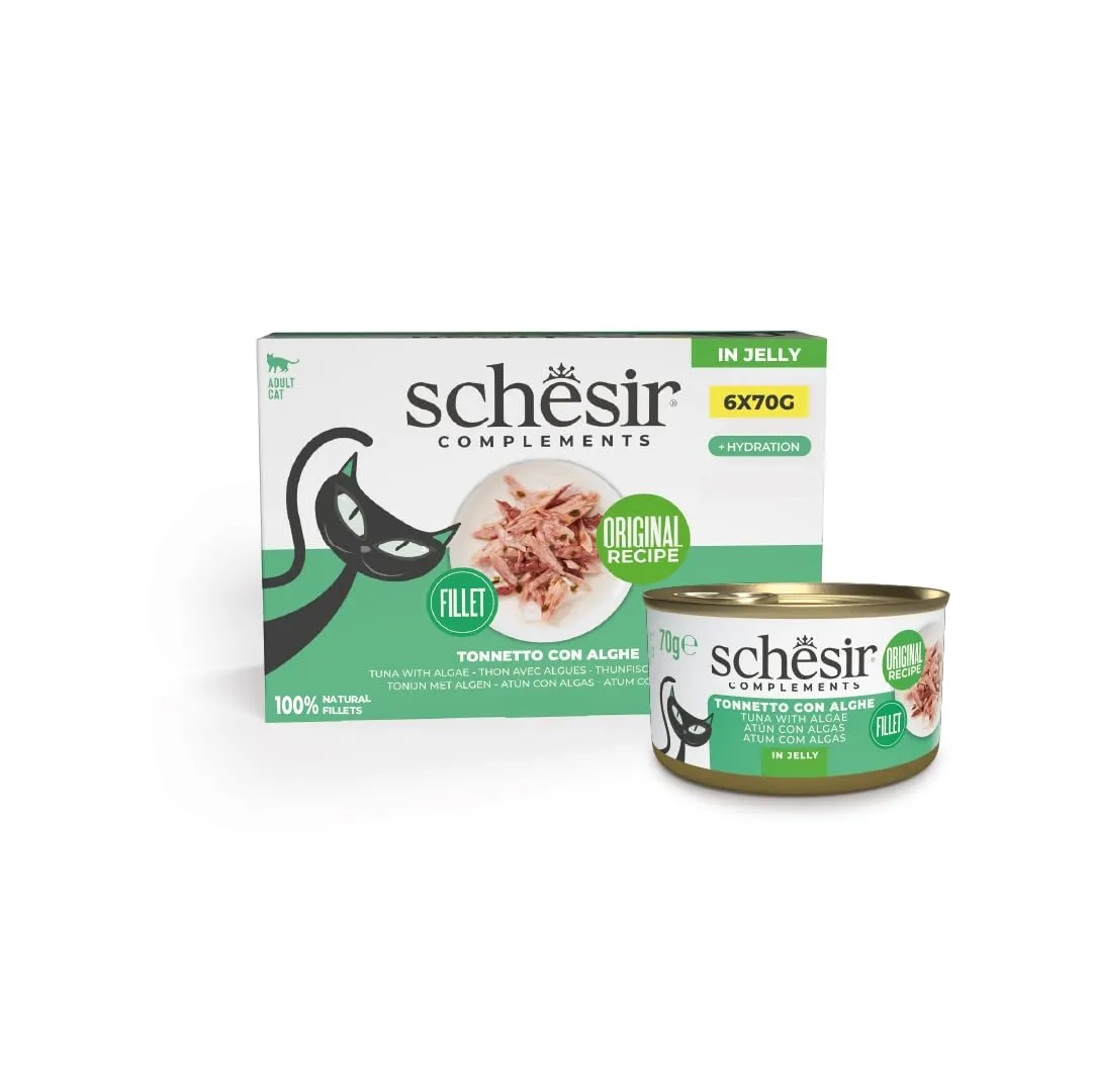 Schesir Filetti di Tonnetto con Alghe in Gelatina, Cibo Umido Complementare per Gatti, 6 x 70g - immagine 1