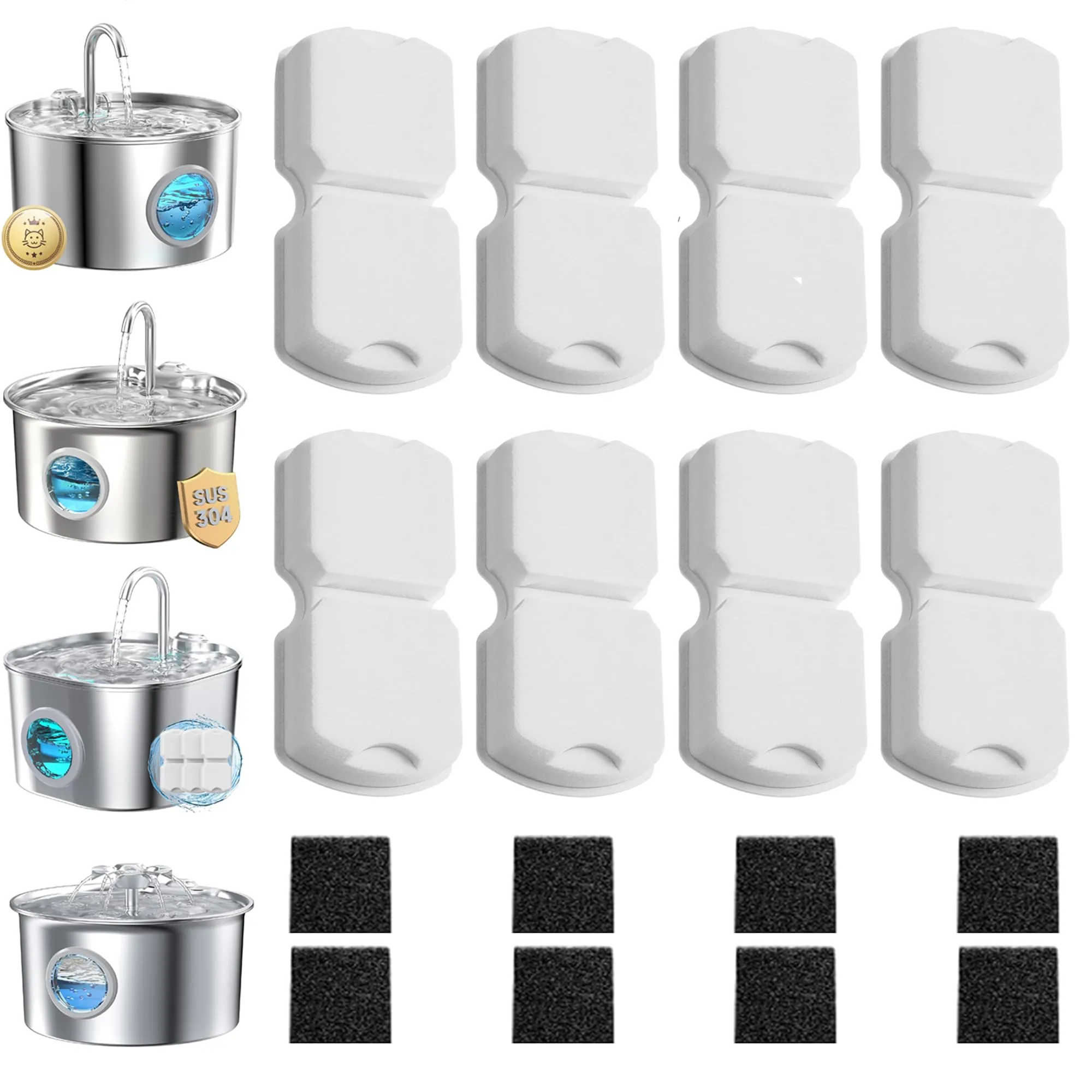 Dctrod Filtri per Fontana per Gatti Atmziqxr in Acciaio Inox, 16 Pezzi (8 Filtri a Carbone e 8 Filtri in Schiuma), Compatibile con Giotohun Ihouone - immagine 1