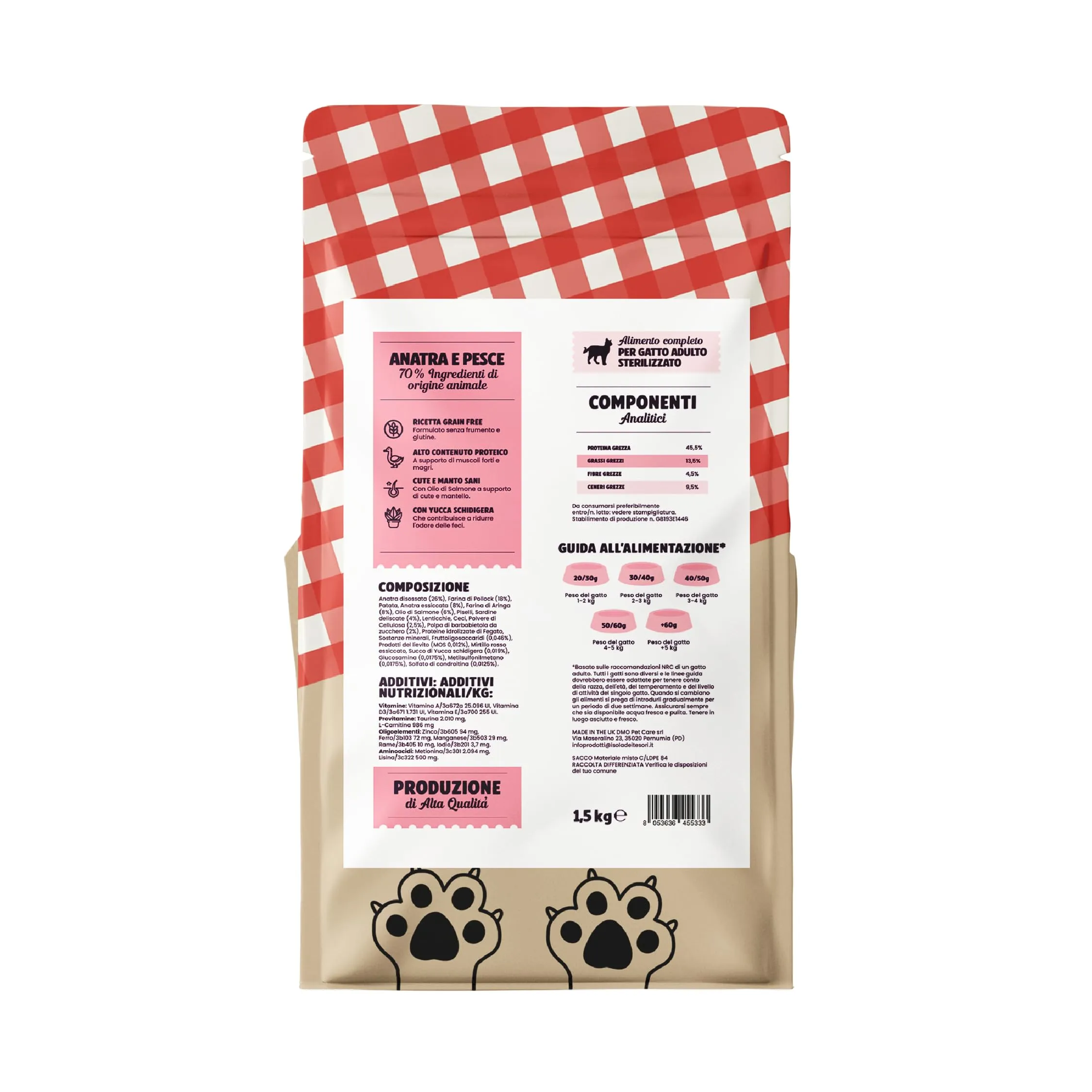 Il Cibo Di Beppo Cibo Secco per Gatti Sterilizzati Senza Cereali Ipoallergeniche, Anatra e Pesce, 1.5kg - immagine 8