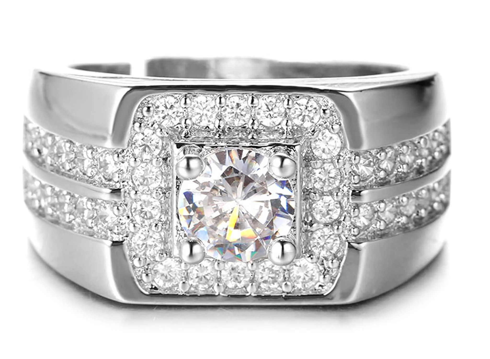 HALUKAKAH Men's White Gold Finish Adjustable Diamond Ring - immagine 3