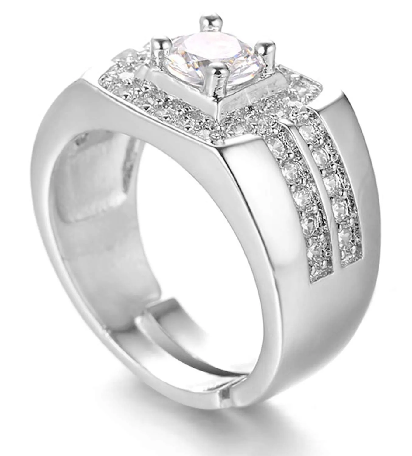 HALUKAKAH Men's White Gold Finish Adjustable Diamond Ring - immagine 5