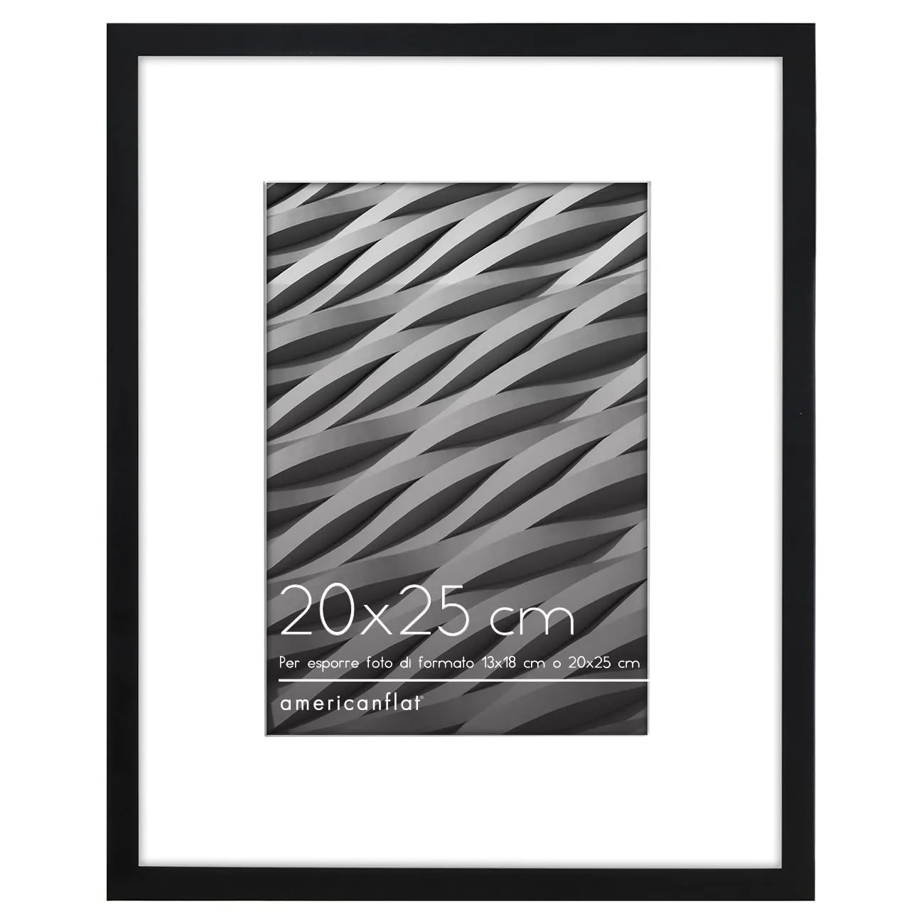 Americanflat Cornice 20x25 cm Nera con Passepartout per Foto 13x18 cm o Senza Passepartout 20x25 cm in PVC e Vetro - immagine 1