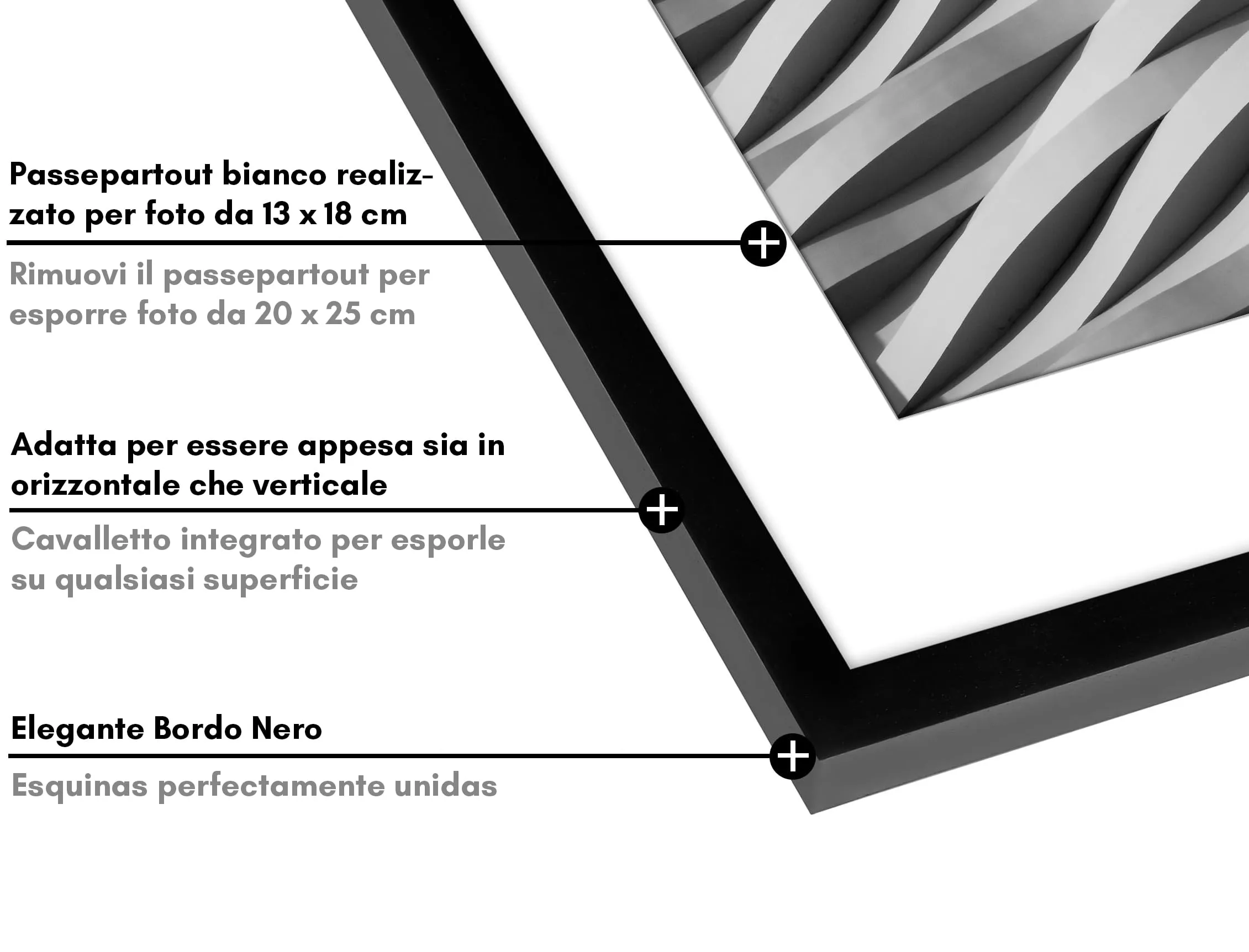 Americanflat Cornice 20x25 cm Nera con Passepartout per Foto 13x18 cm o Senza Passepartout 20x25 cm in PVC e Vetro - immagine 3