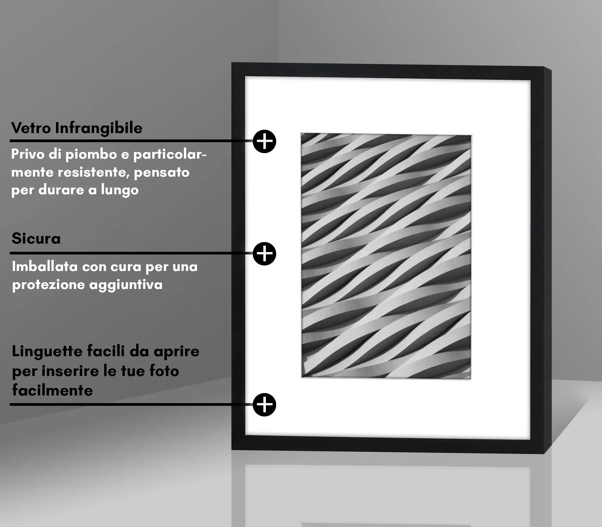 Americanflat Cornice 20x25 cm Nera con Passepartout per Foto 13x18 cm o Senza Passepartout 20x25 cm in PVC e Vetro - immagine 4