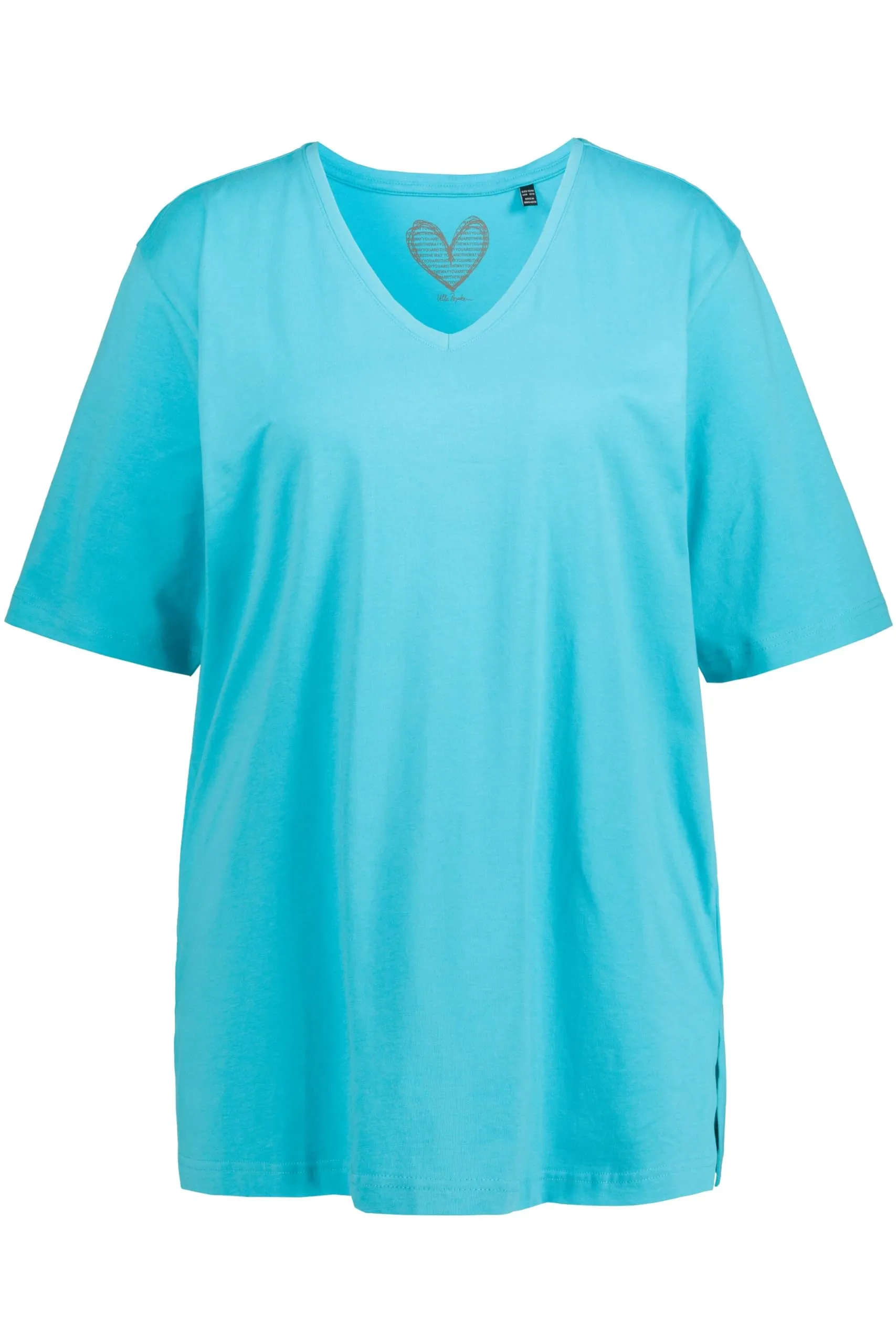 Ulla Popken Maglietta Basic Donna Scollo a V Mezza Manica, Azzurro Chiaro, 56-58 - immagine 2