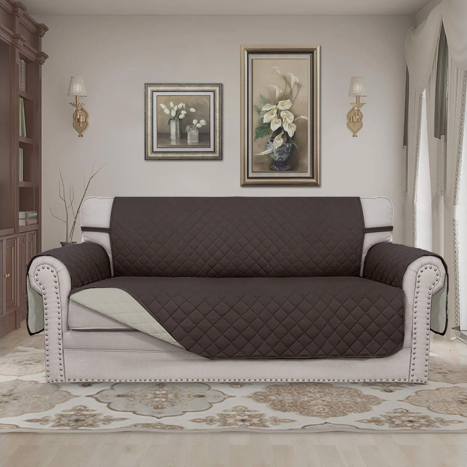 Easy-Going Copridivano Reversibile con 2 Cuscini, Cioccolato/Beige, Divano Letto Oversize - immagine 2
